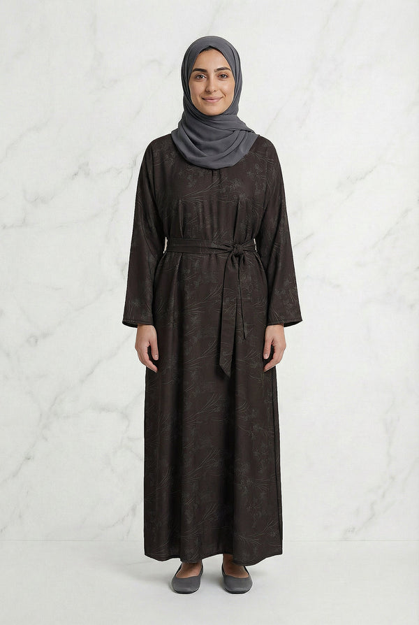Floral Weave Abaya Dark Chocolate 653 Col 3