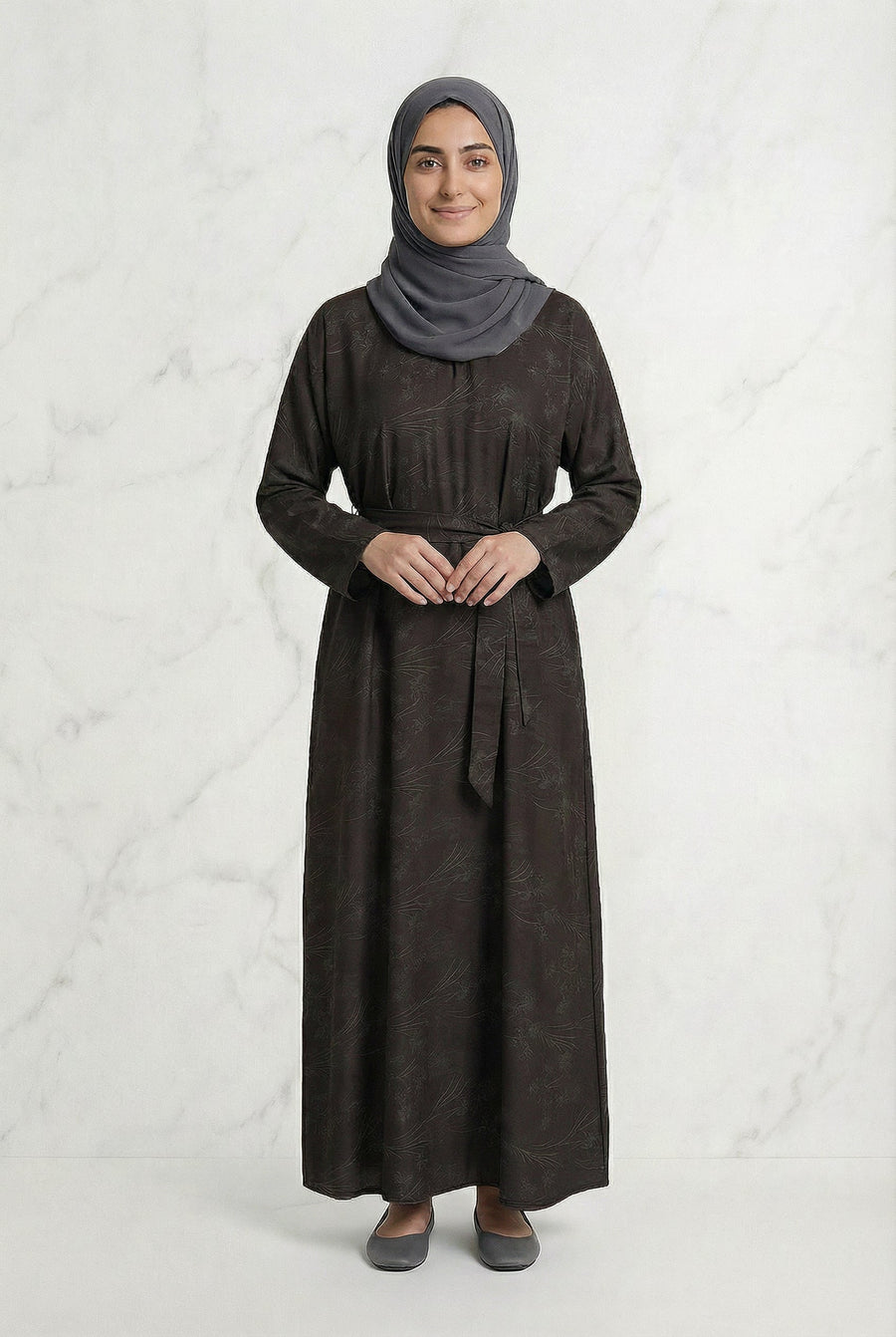 Floral Weave Abaya Dark Chocolate 653 Col 3
