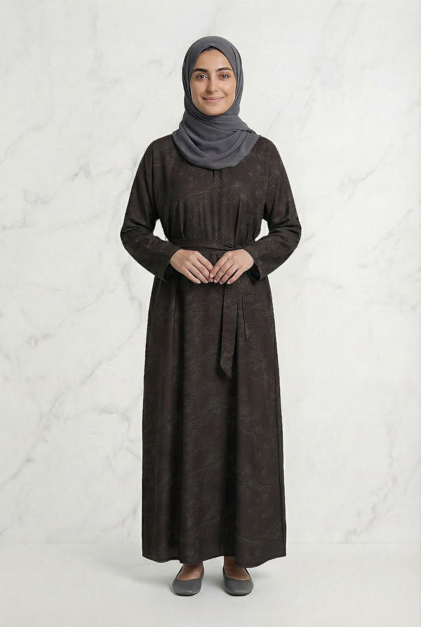 Floral Weave Abaya Dark Chocolate 653 Col 3