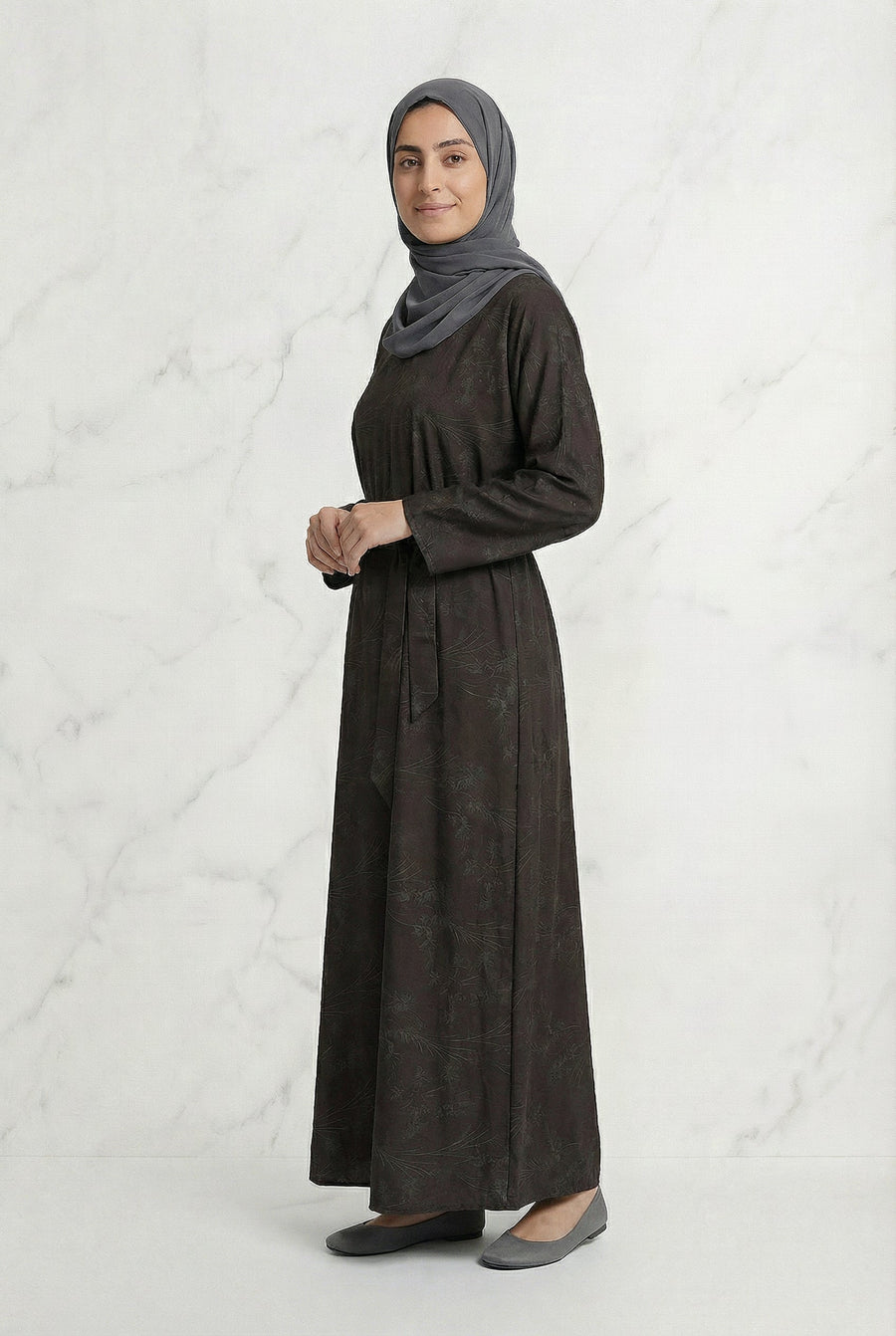 Floral Weave Abaya Dark Chocolate 653 Col 3
