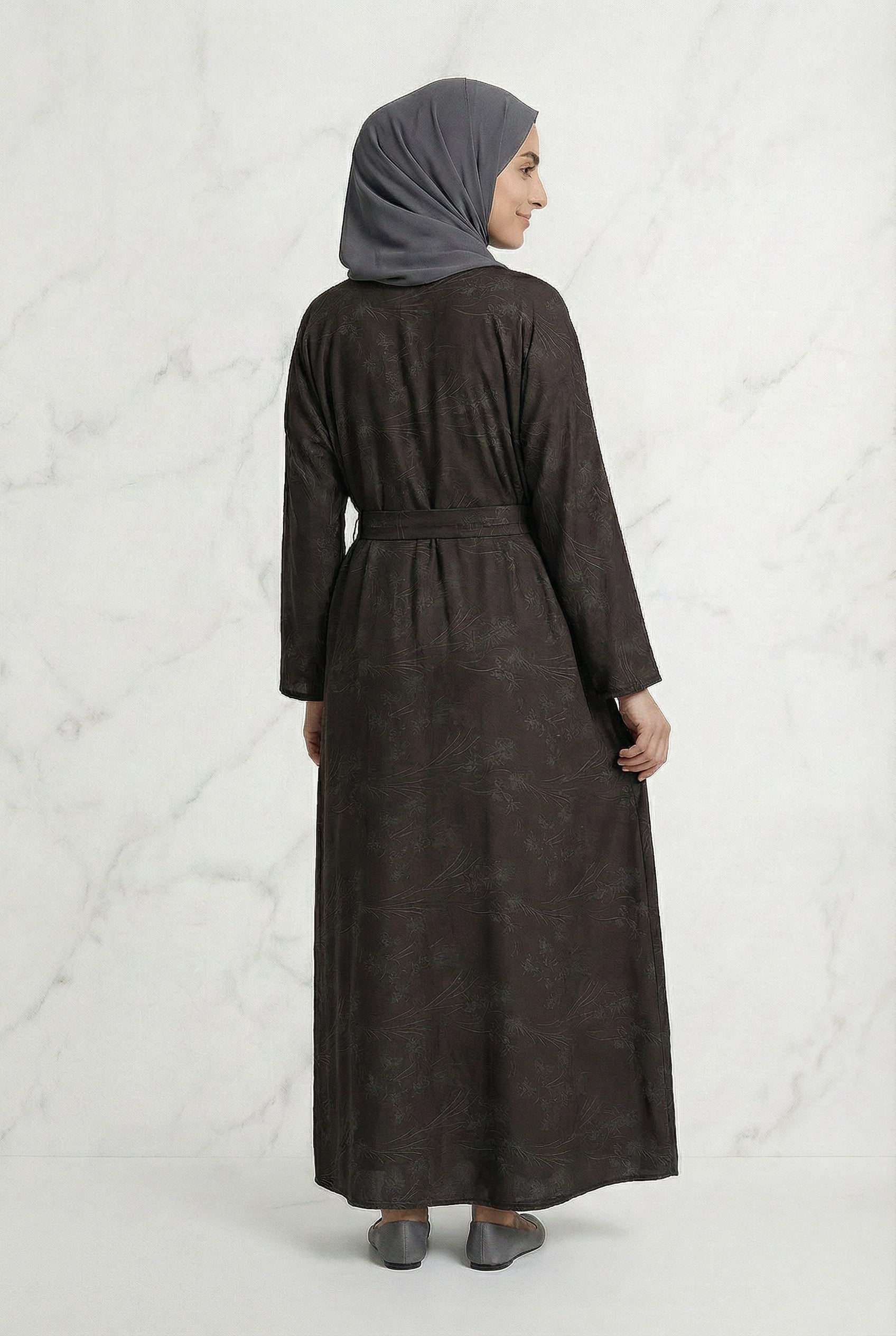Floral Weave Abaya Dark Chocolate 653 Col 3