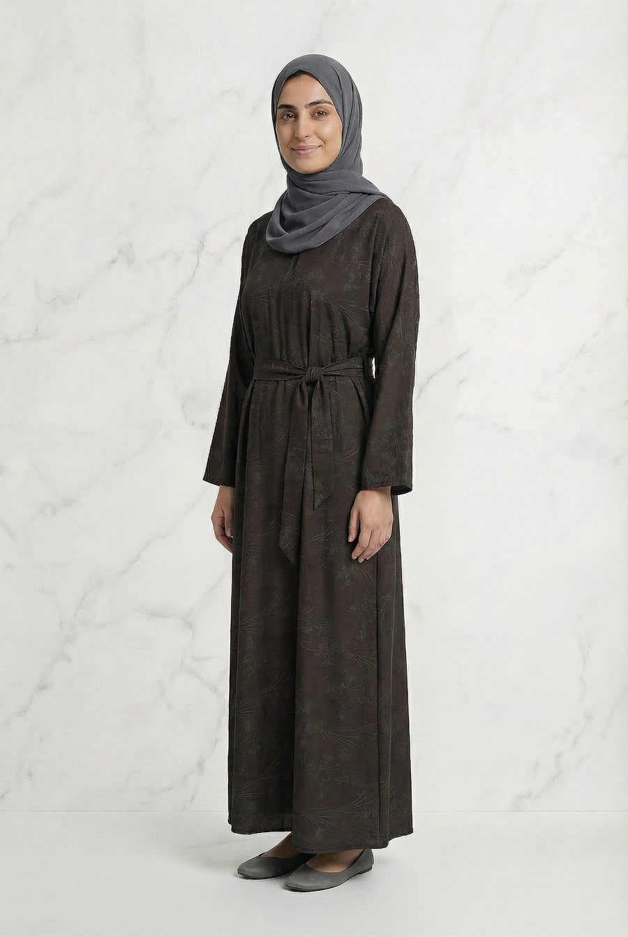 Floral Weave Abaya Dark Chocolate 653 Col 3