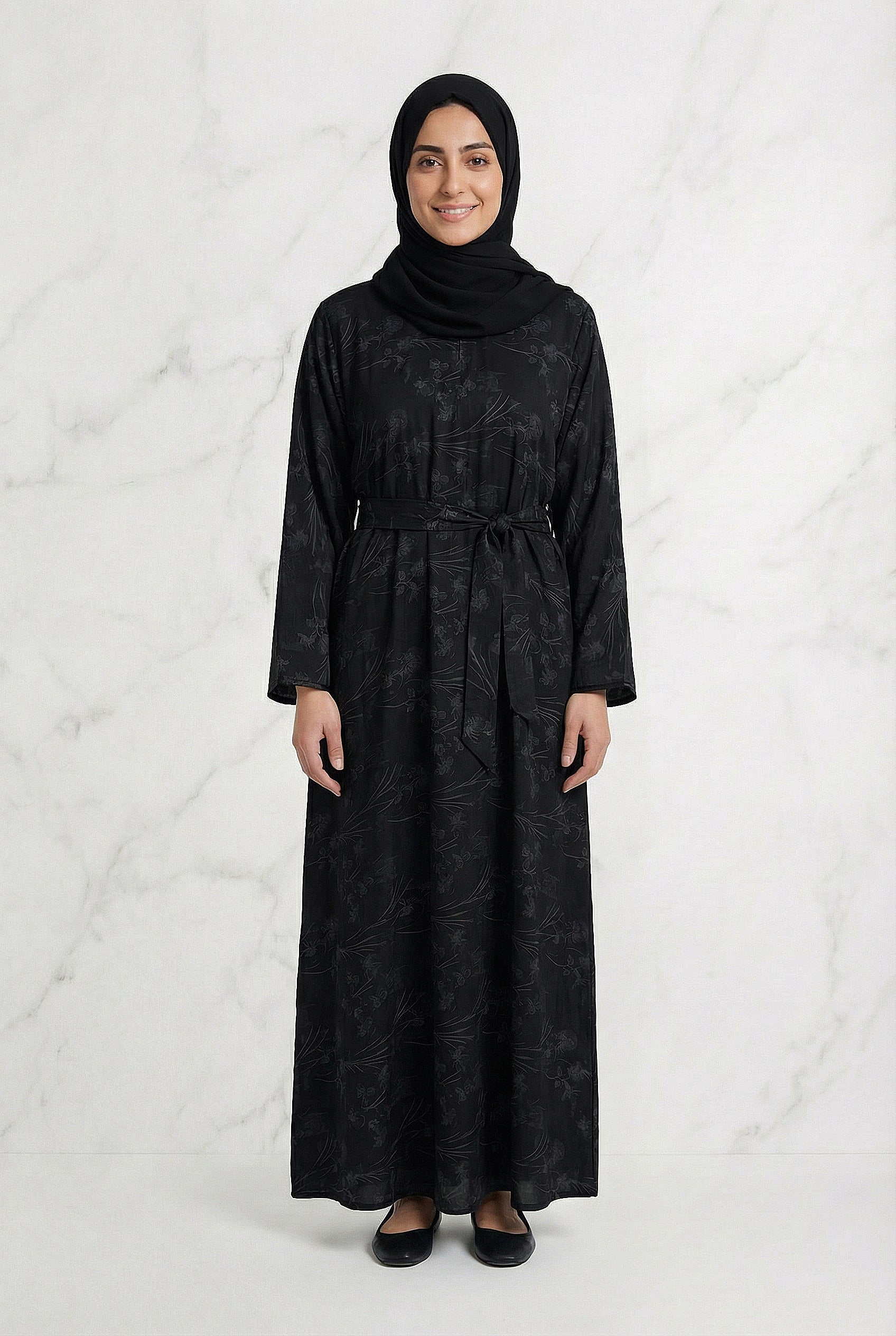 Floral Weave Abaya Black 653 Col 4