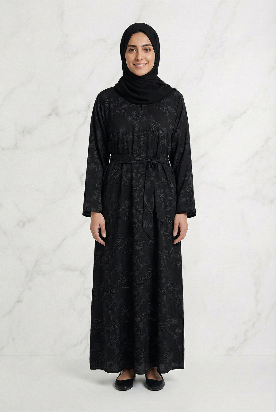 Floral Weave Abaya Black 653 Col 4