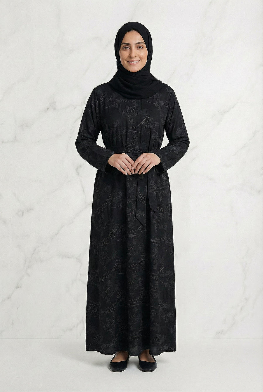 Floral Weave Abaya Black 653 Col 4