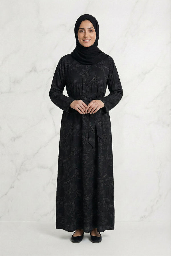 Floral Weave Abaya Black 653 Col 4