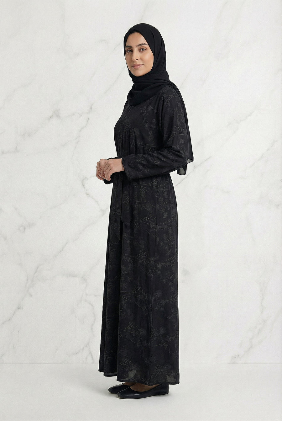Floral Weave Abaya Black 653 Col 4