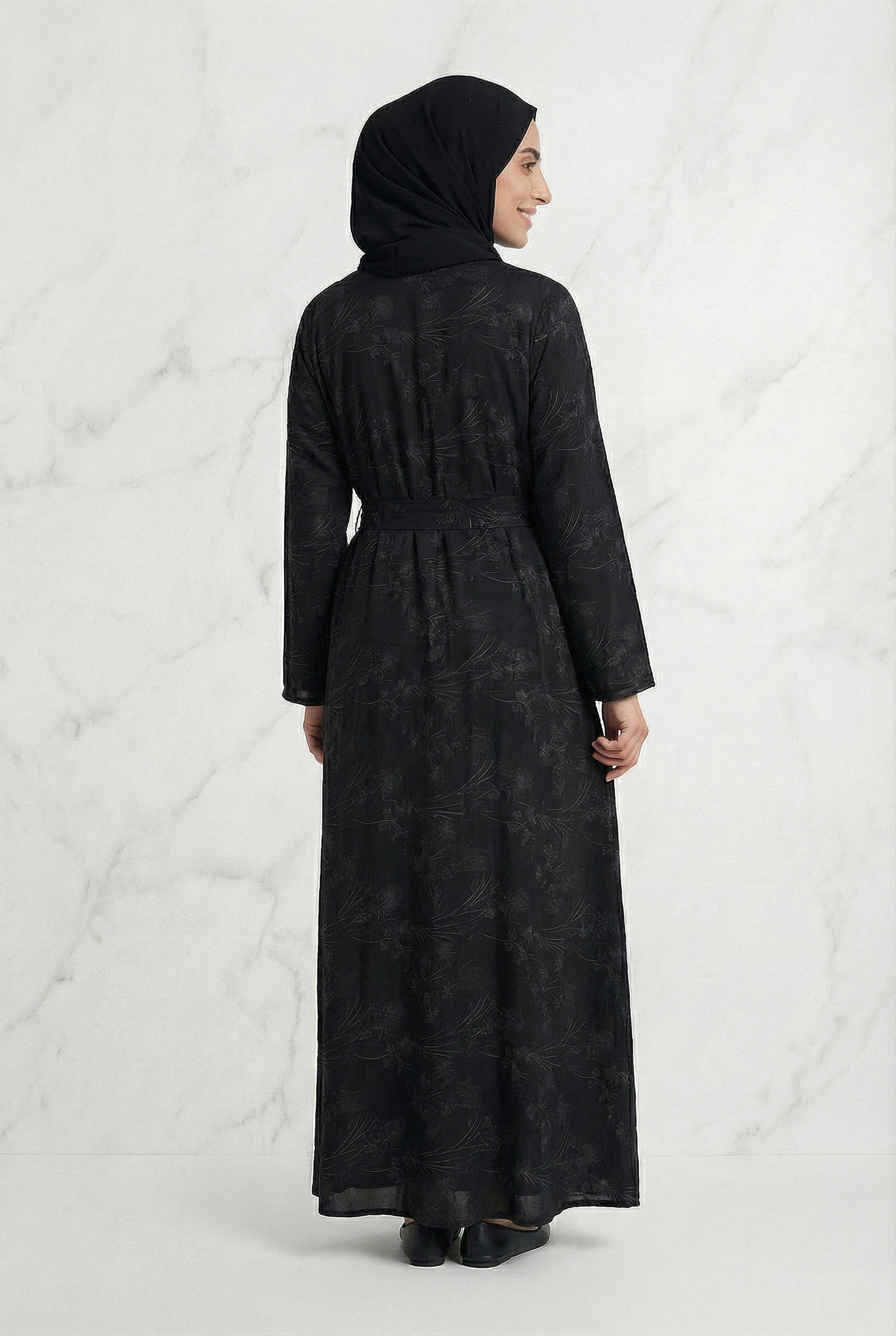 Floral Weave Abaya Black 653 Col 4
