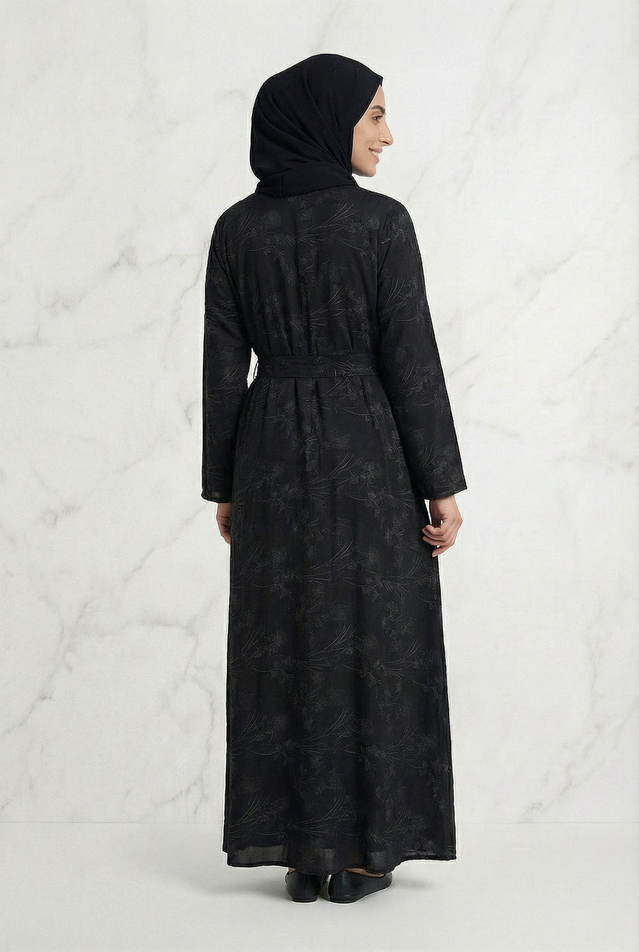 Floral Weave Abaya Black 653 Col 4