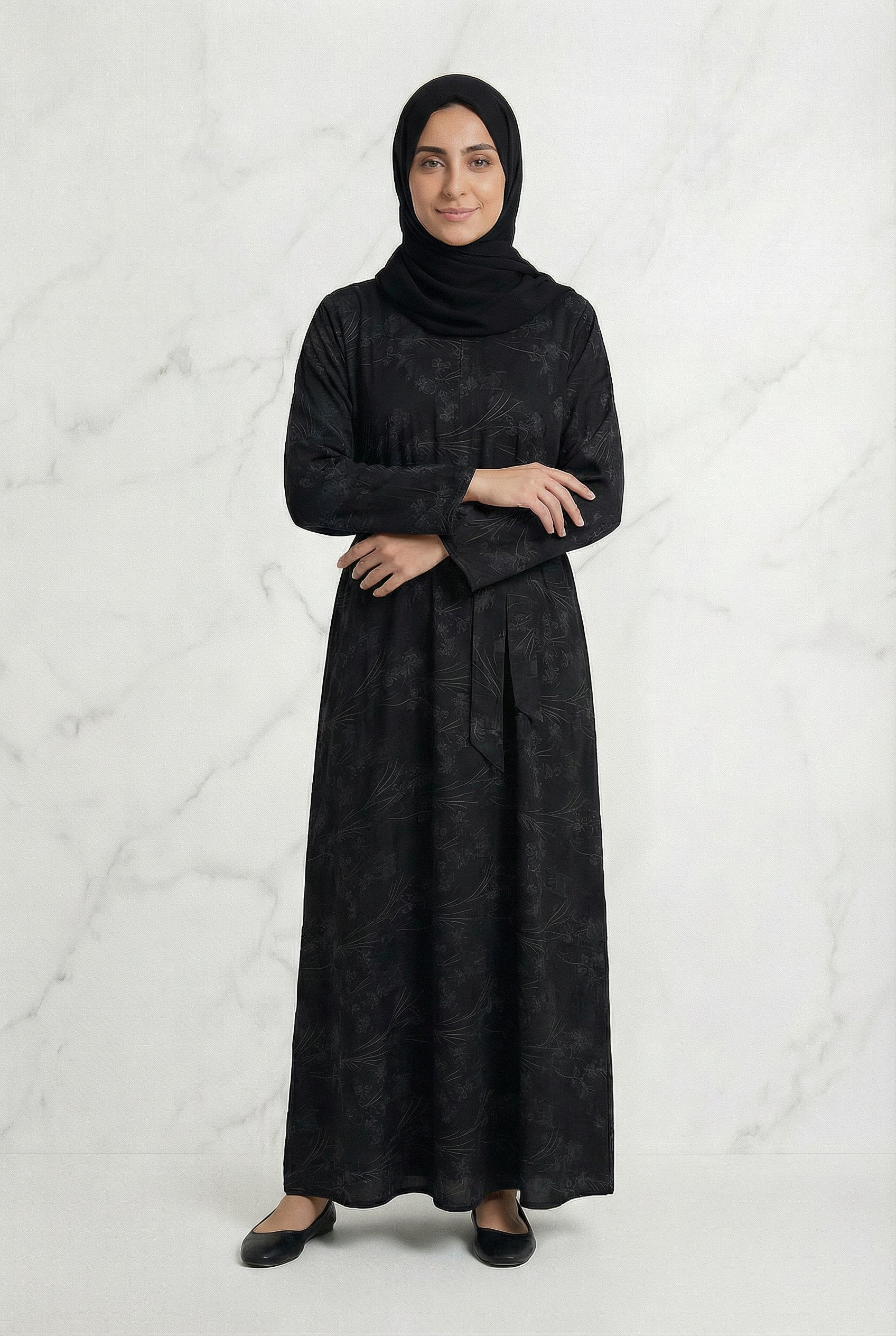 Floral Weave Abaya Black 653 Col 4