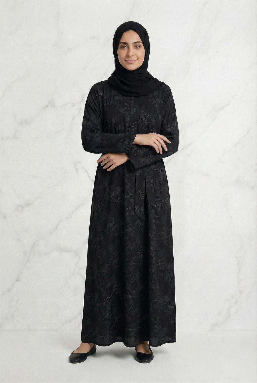 Floral Weave Abaya Black 653 Col 4