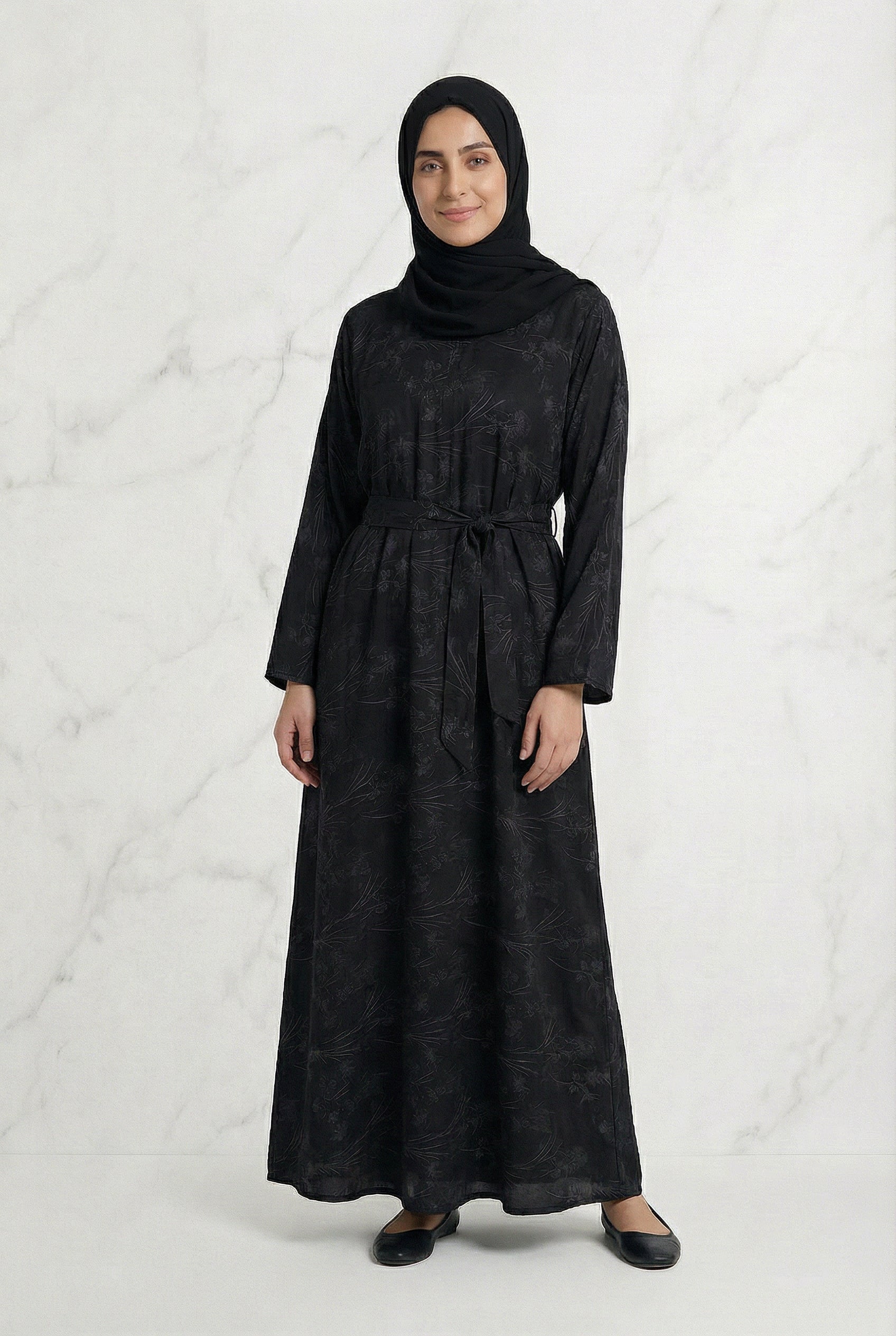 Floral Weave Abaya Black 653 Col 4