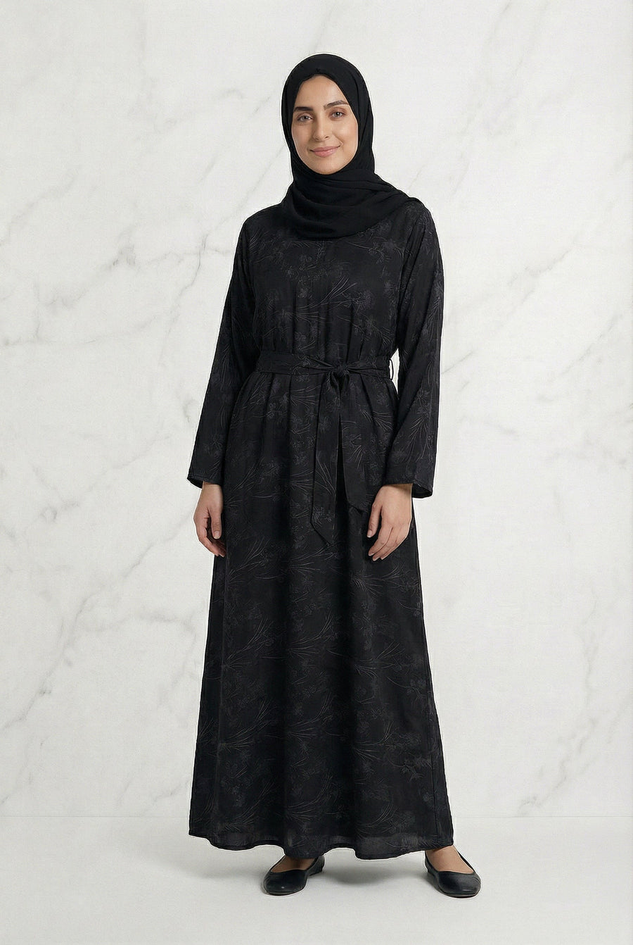 Floral Weave Abaya Black 653 Col 4