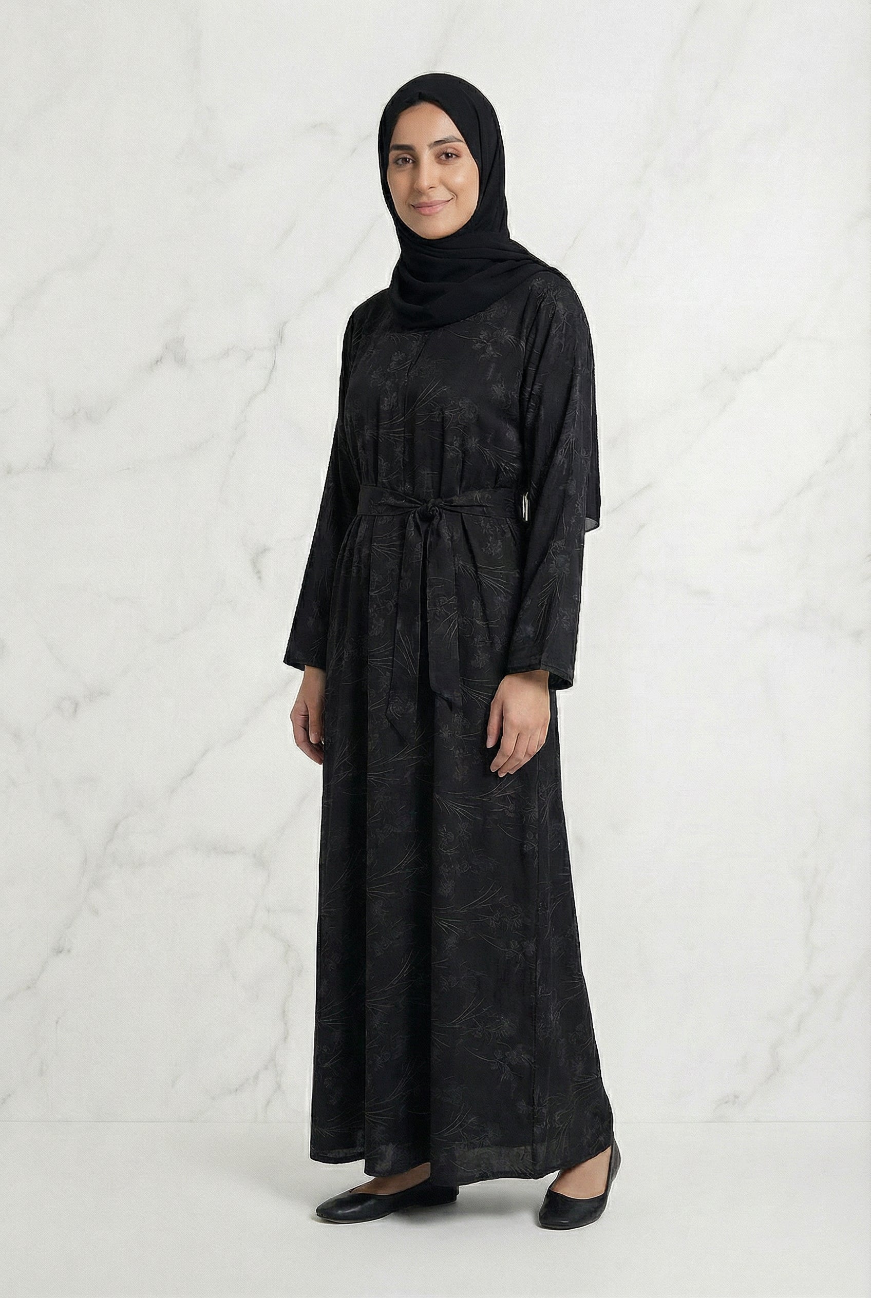 Floral Weave Abaya Black 653 Col 4