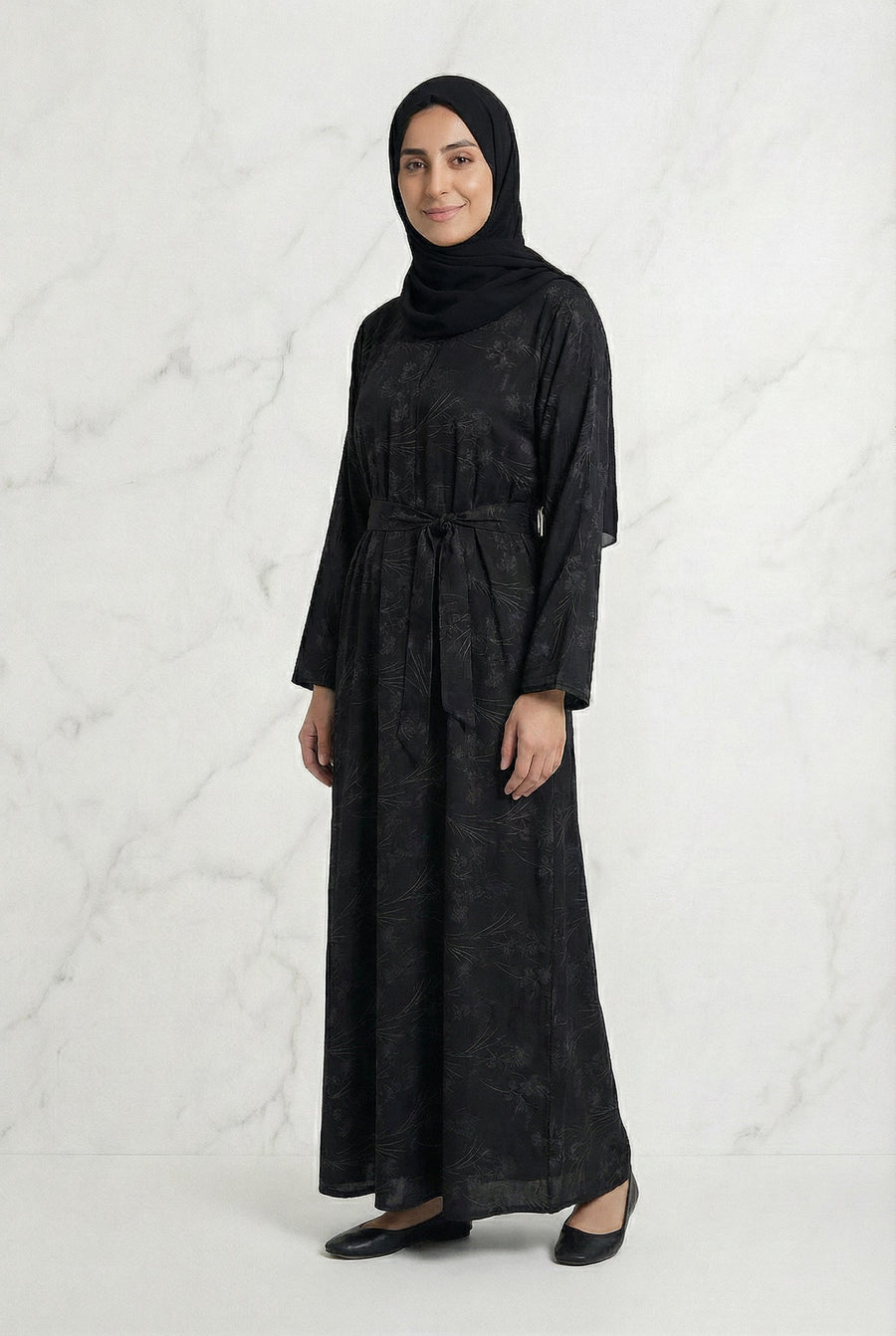 Floral Weave Abaya Black 653 Col 4
