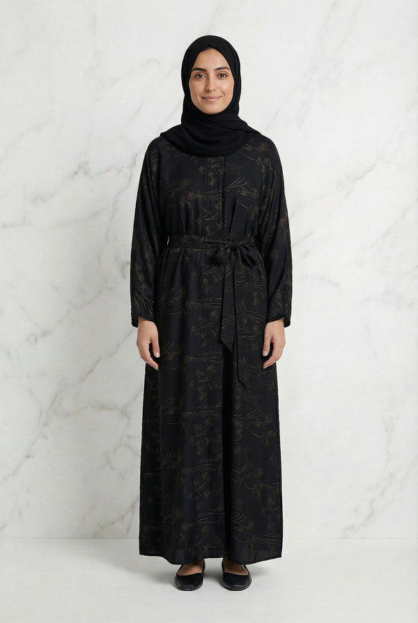 Floral Weave Abaya Midnight Navy 653 Col 5