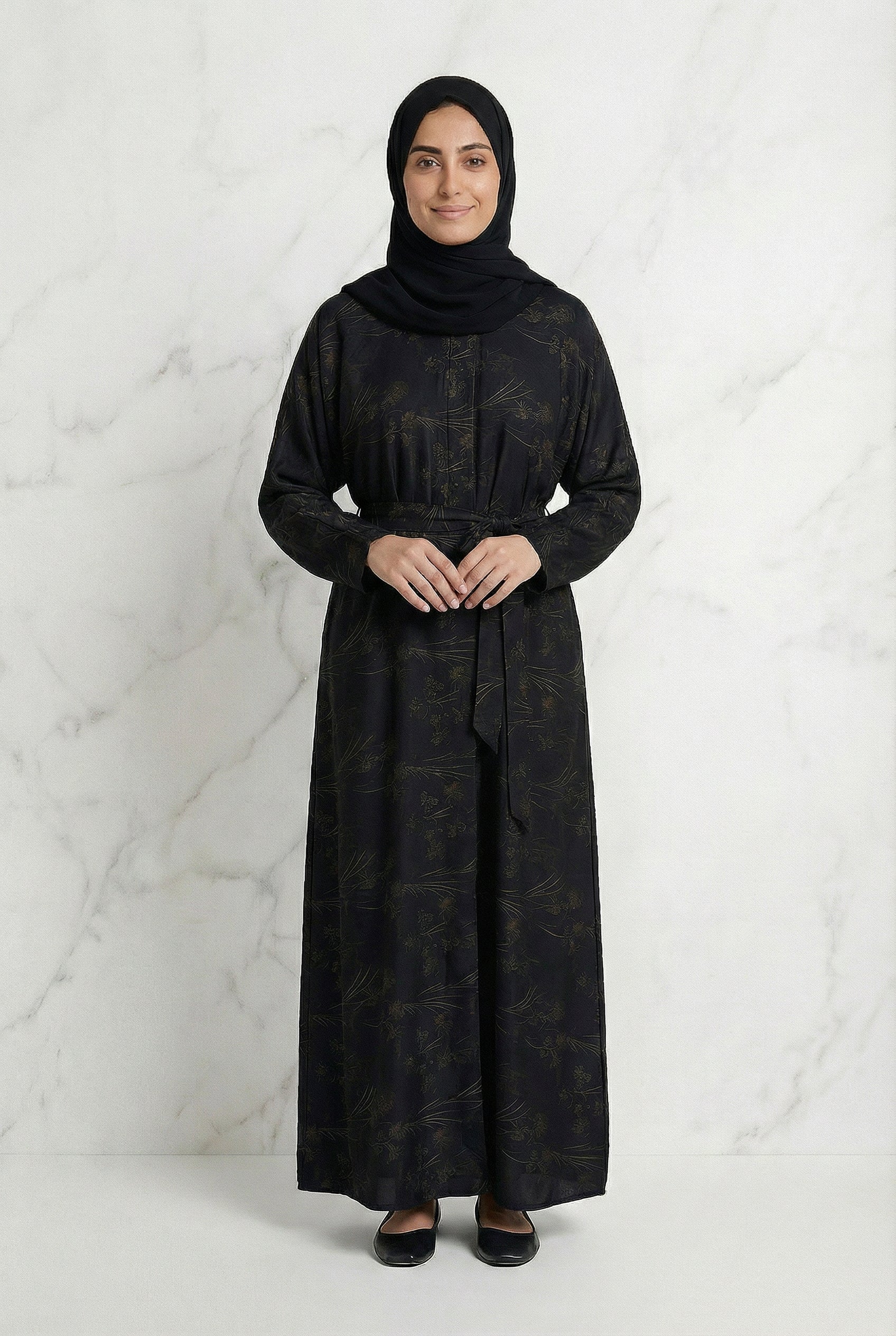 Floral Weave Abaya Midnight Navy 653 Col 5