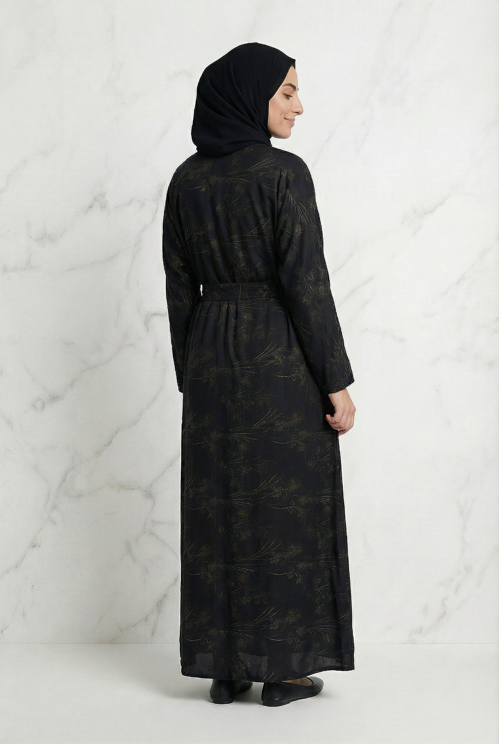 Floral Weave Abaya Midnight Navy 653 Col 5