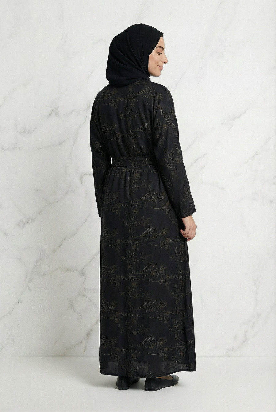 Floral Weave Abaya Midnight Navy 653 Col 5