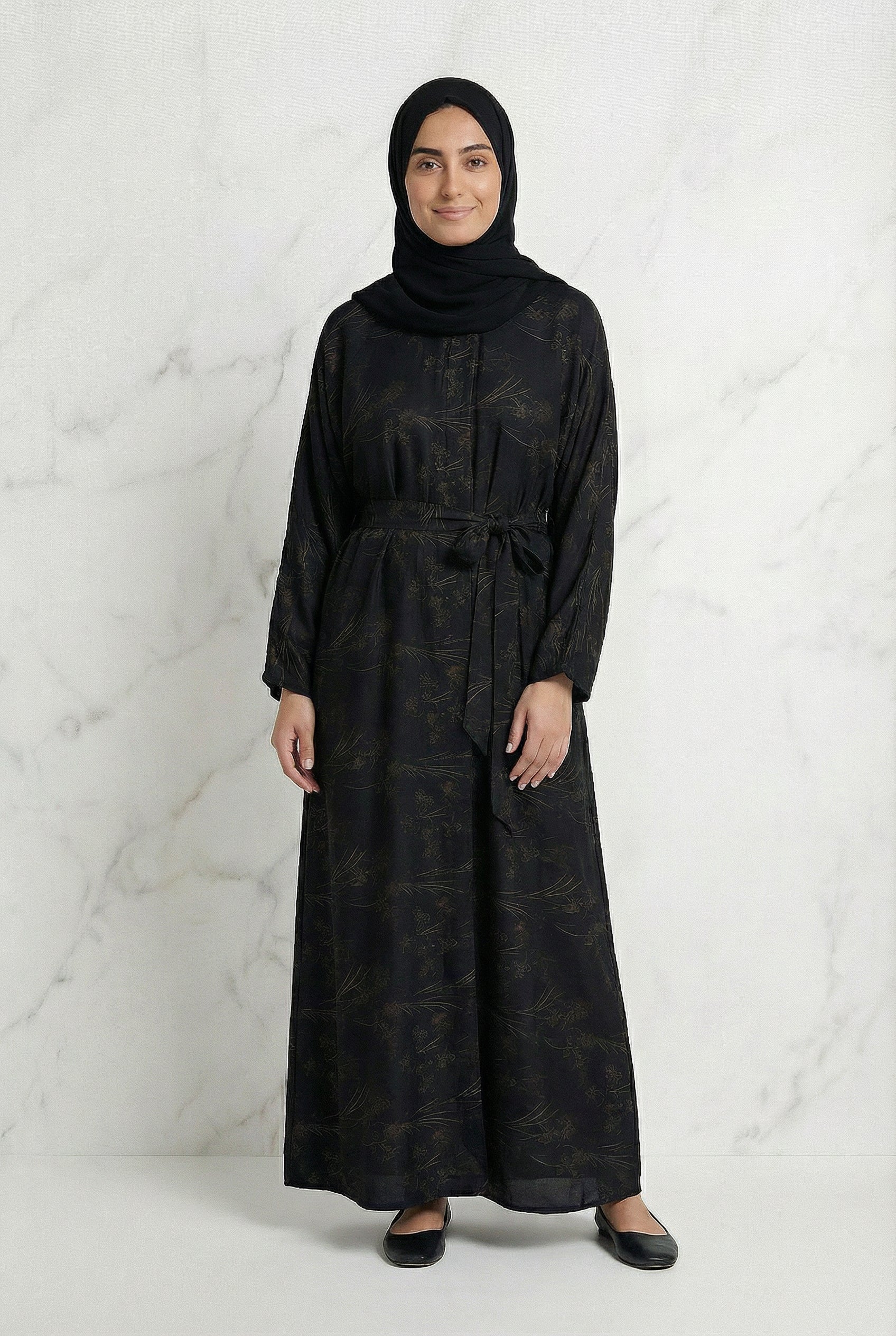 Floral Weave Abaya Midnight Navy 653 Col 5