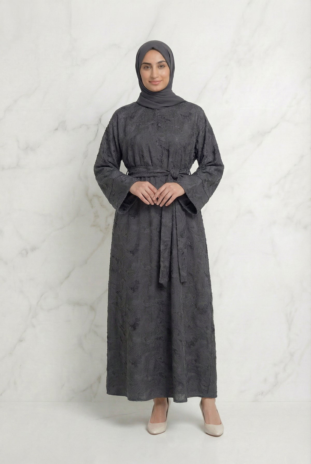 Yasmine Belted Floral Abaya 656 Col 02