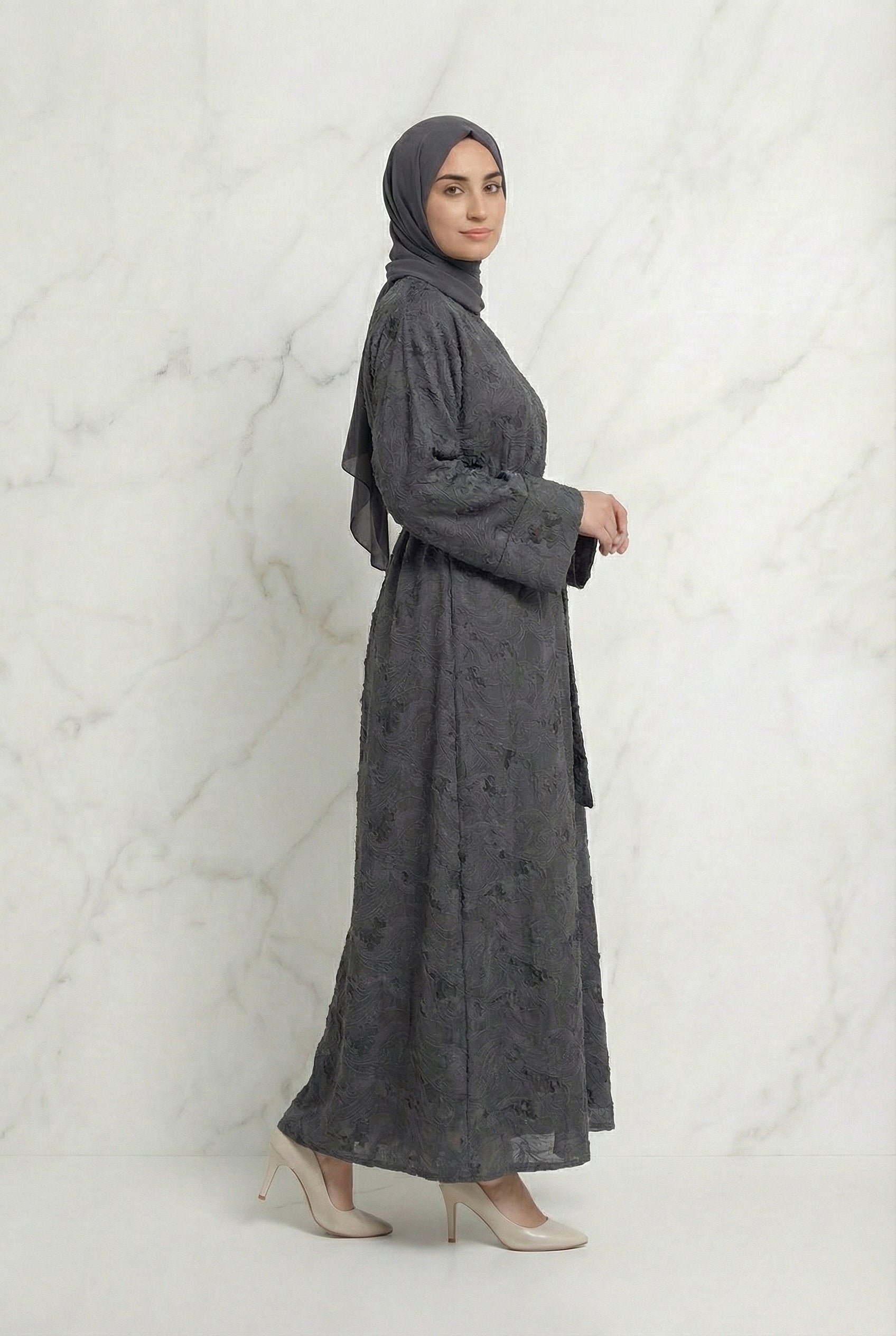 Yasmine Belted Floral Abaya 656 Col 02