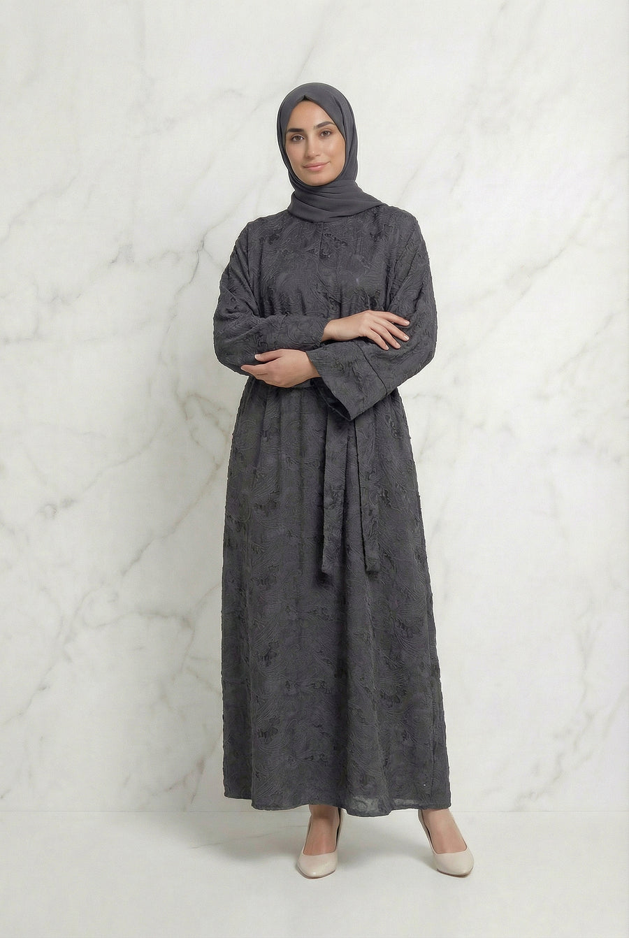 Yasmine Belted Floral Abaya 656 Col 02