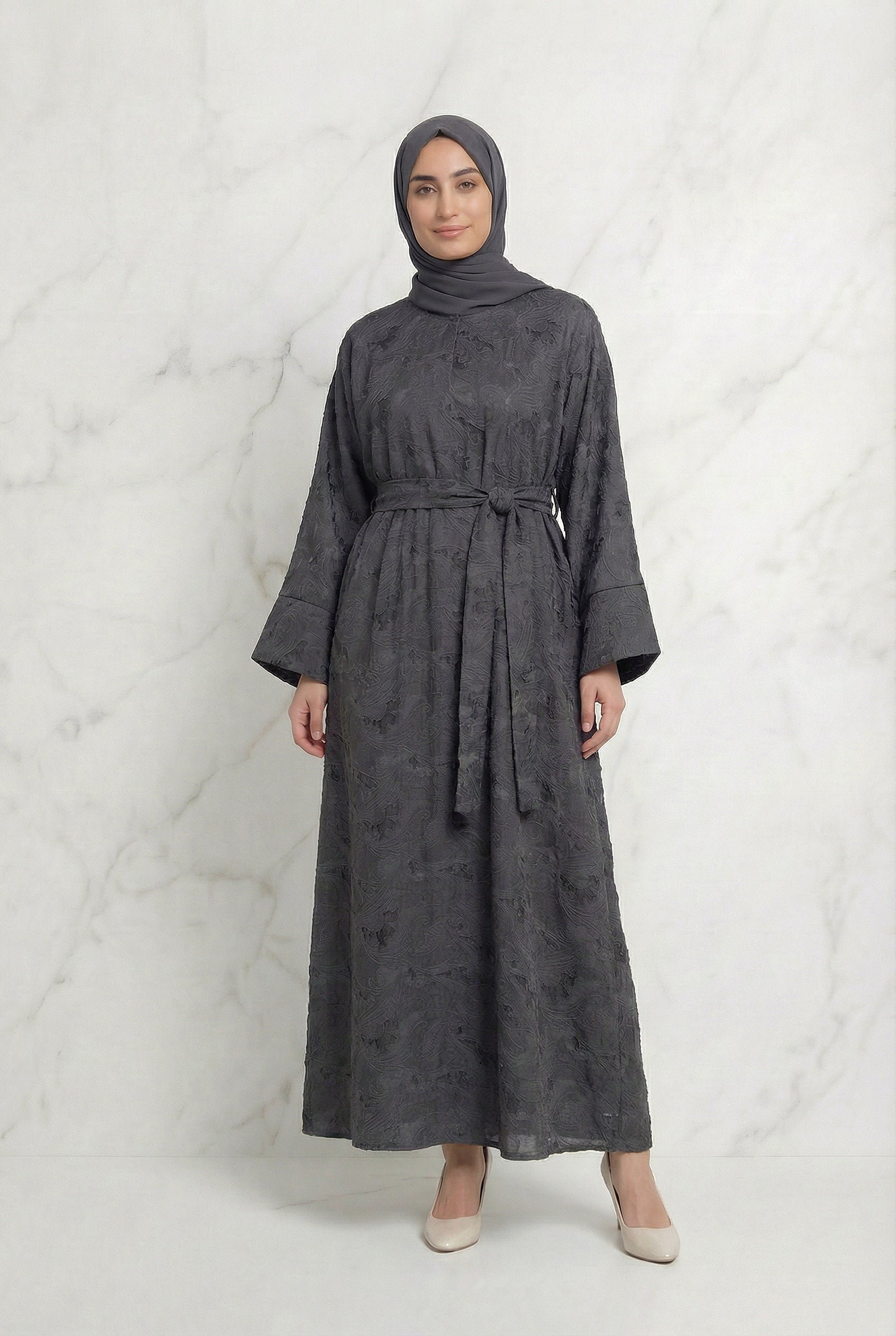Yasmine Belted Floral Abaya 656 Col 02
