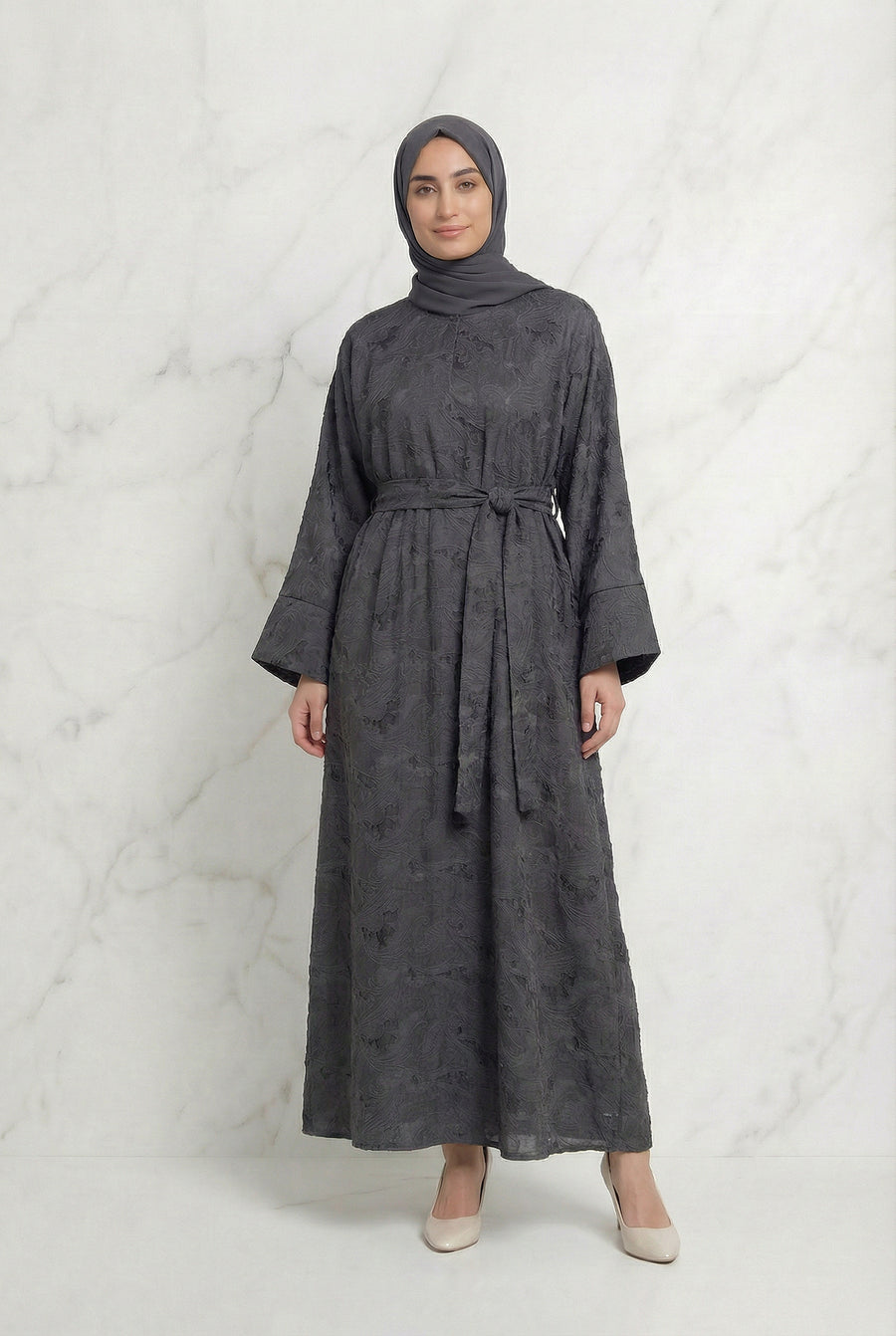 Yasmine Belted Floral Abaya 656 Col 02