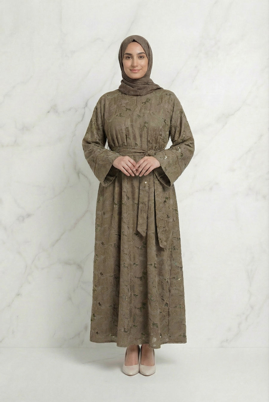 Yasmine Belted Floral Abaya 656 Col 03