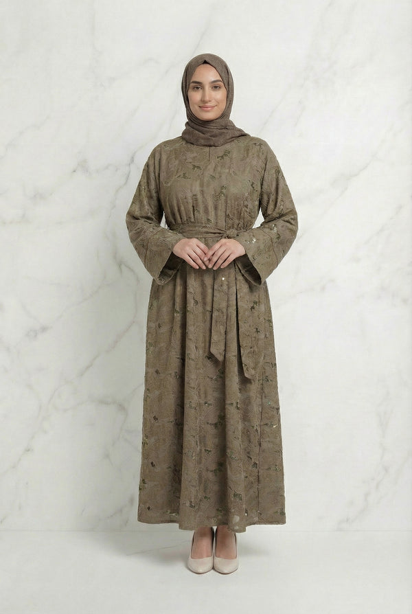 Yasmine Belted Floral Abaya 656 Col 03