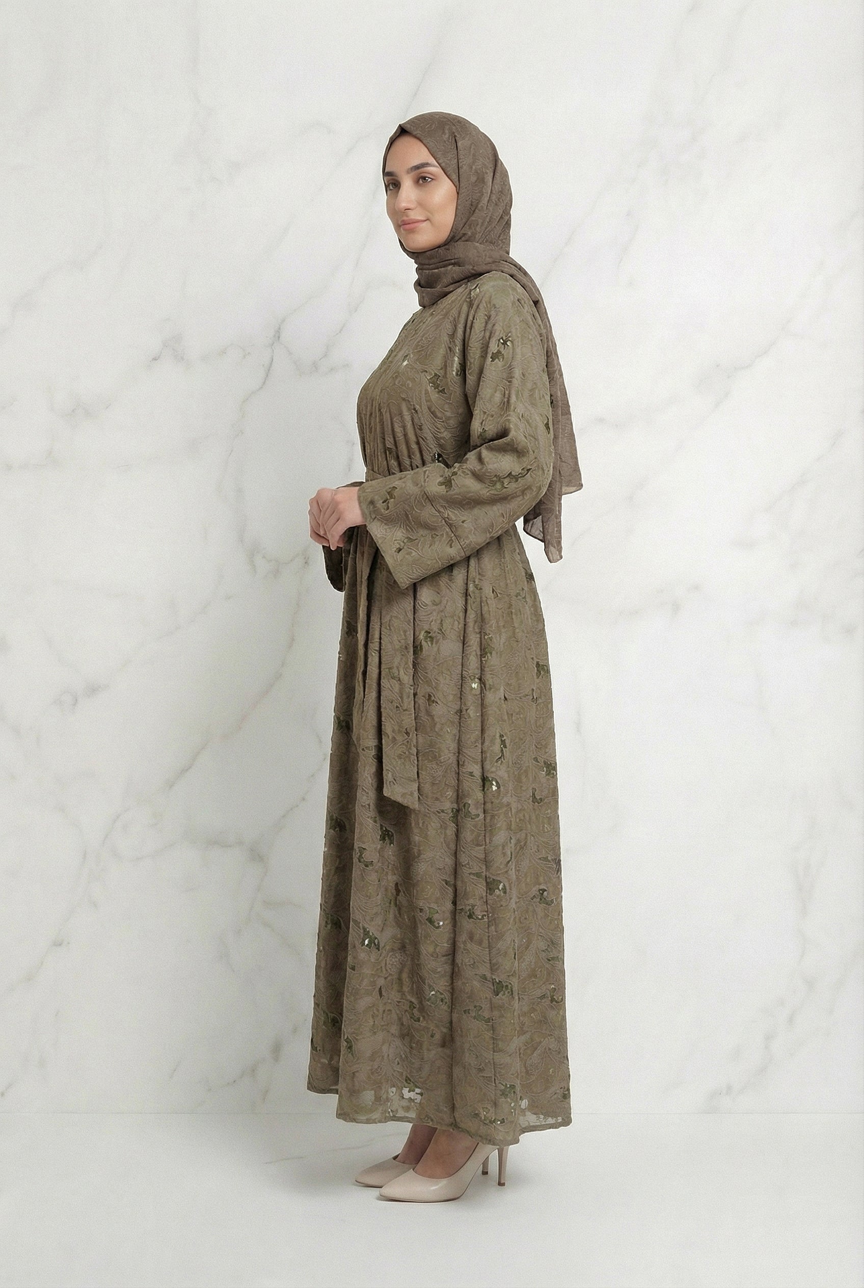 Yasmine Belted Floral Abaya 656 Col 03