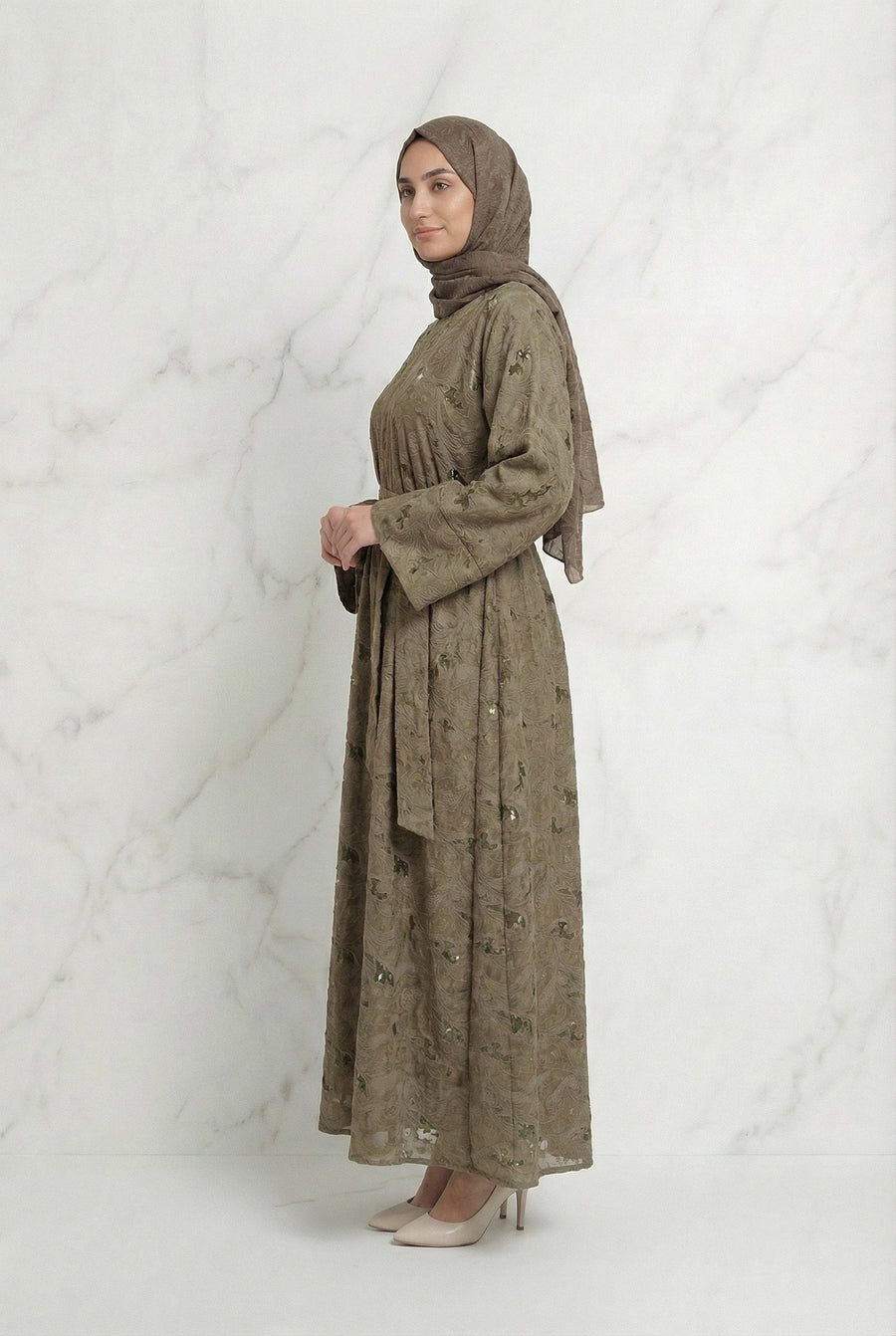 Yasmine Belted Floral Abaya 656 Col 03