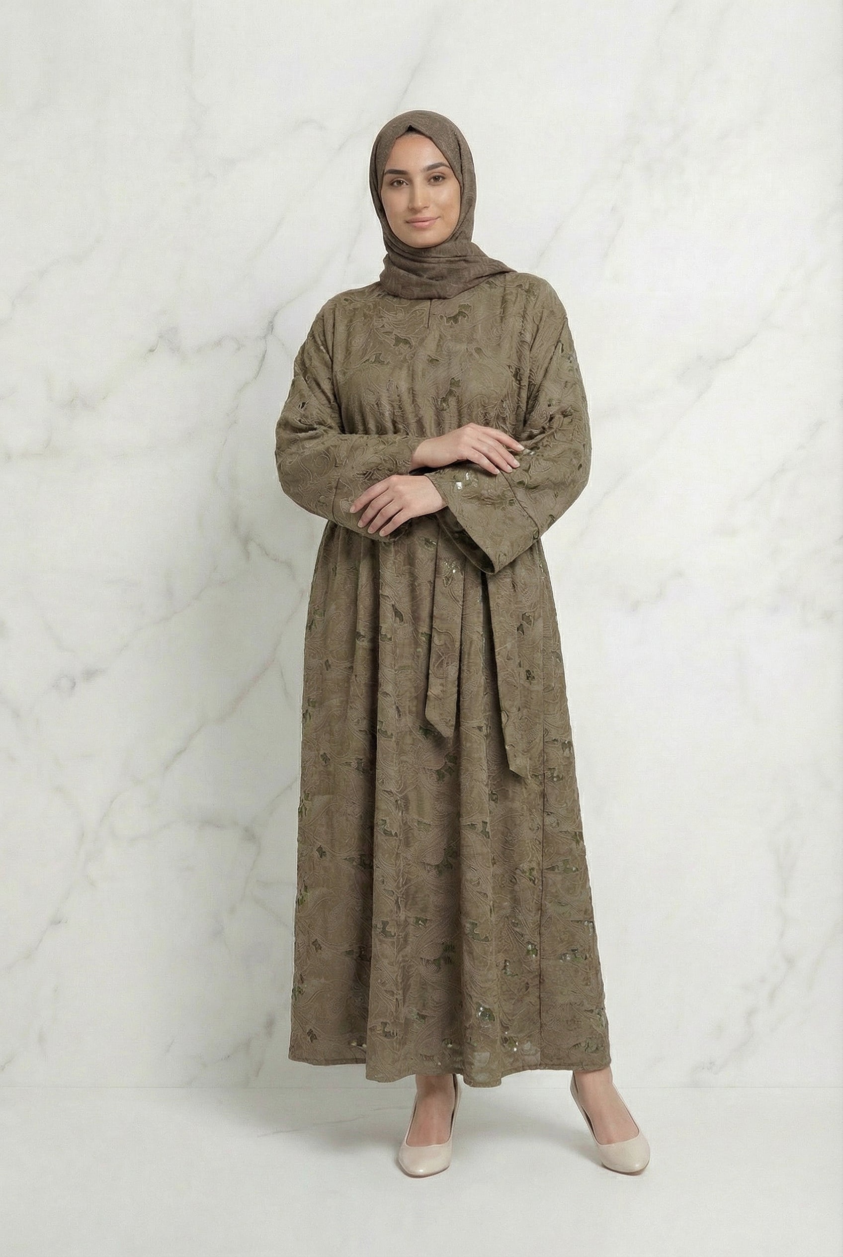 Yasmine Belted Floral Abaya 656 Col 03