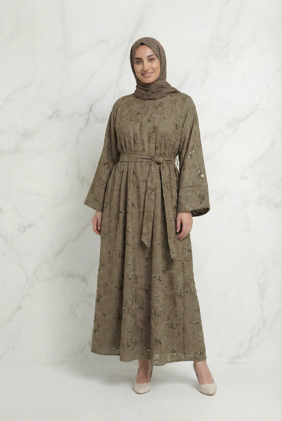 Yasmine Belted Floral Abaya 656 Col 03