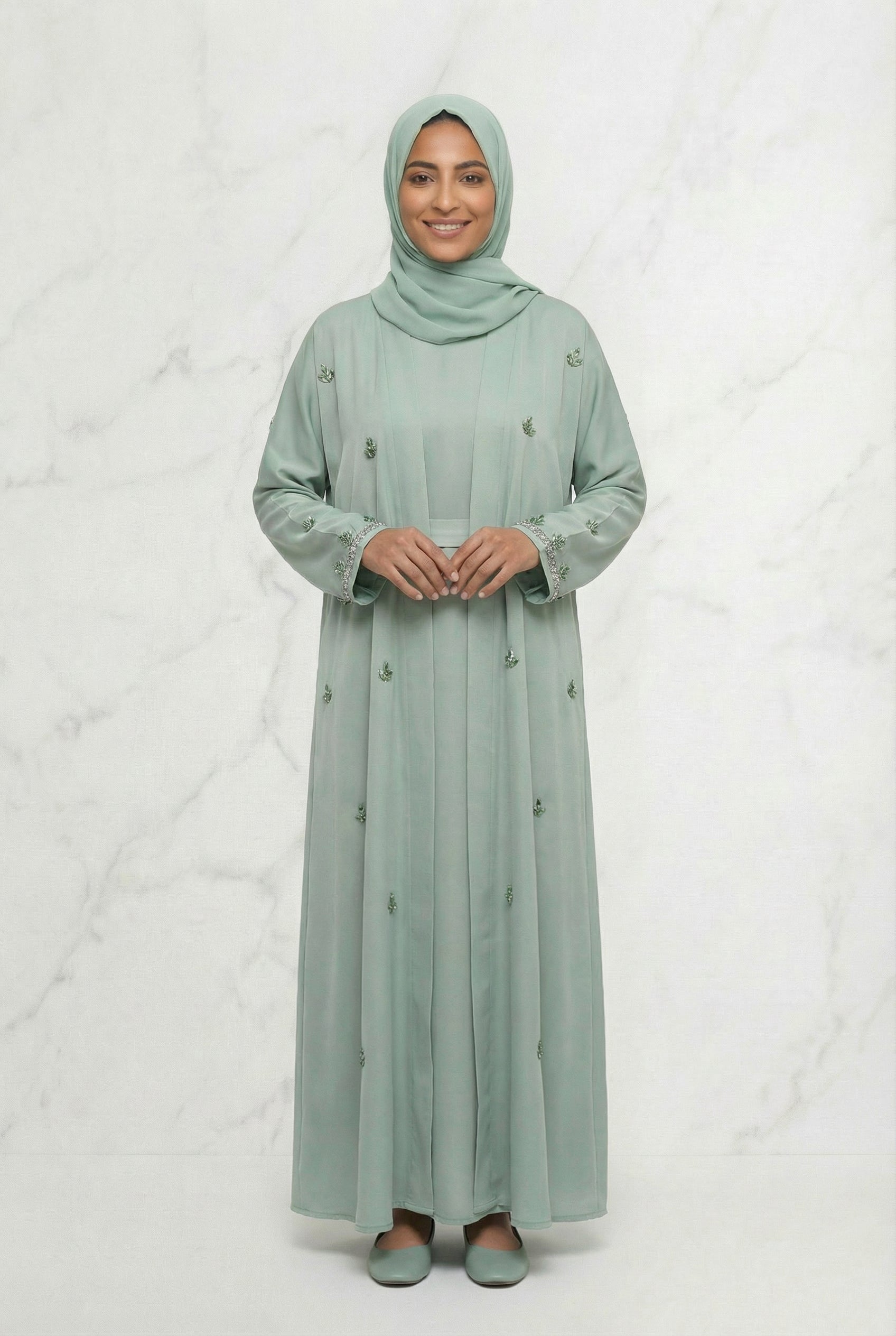 Embroidered Abaya Sage Green 658 Col 51
