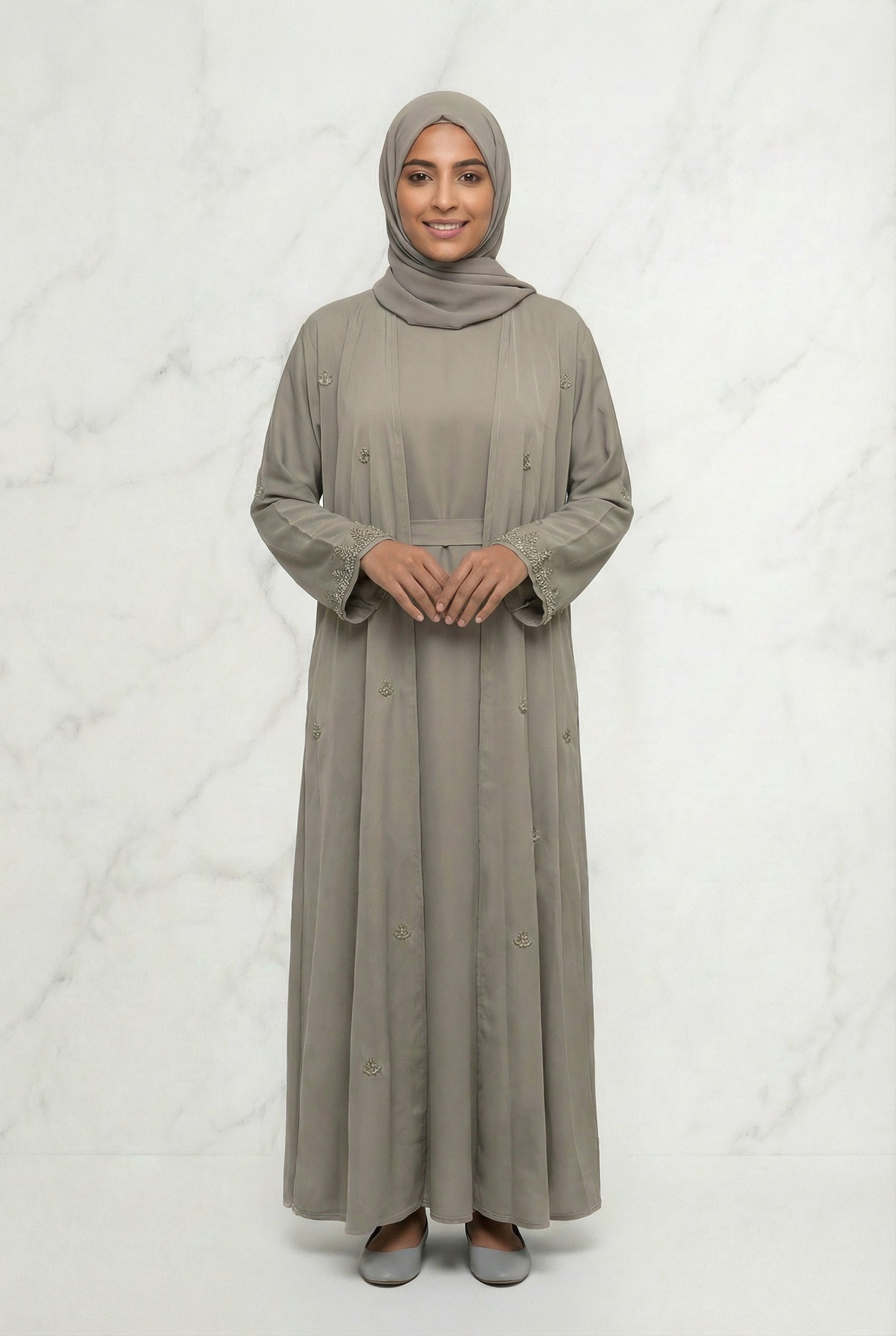 Embroidered Abaya Taupe 658 Col 53