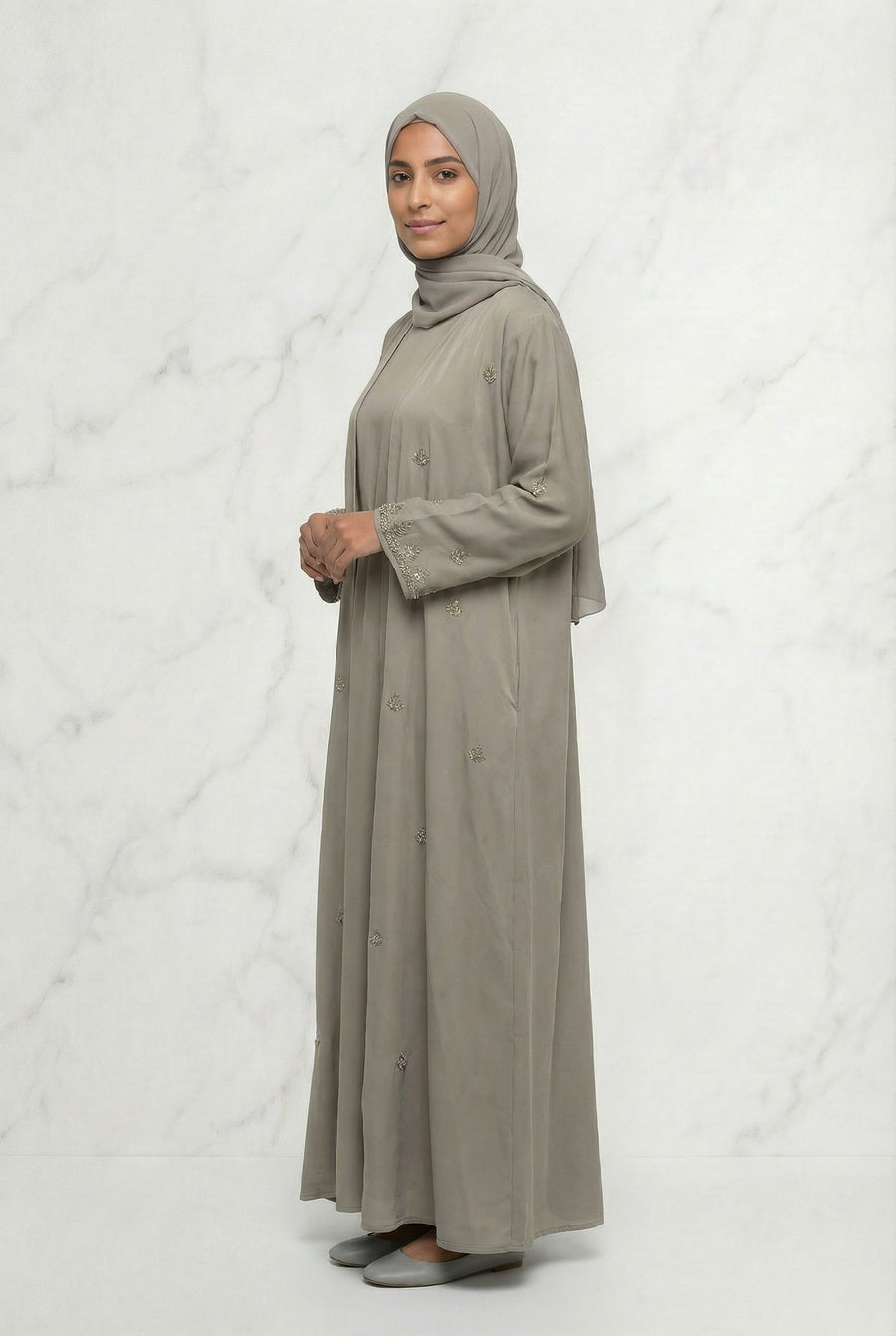 Embroidered Abaya Taupe 658 Col 53