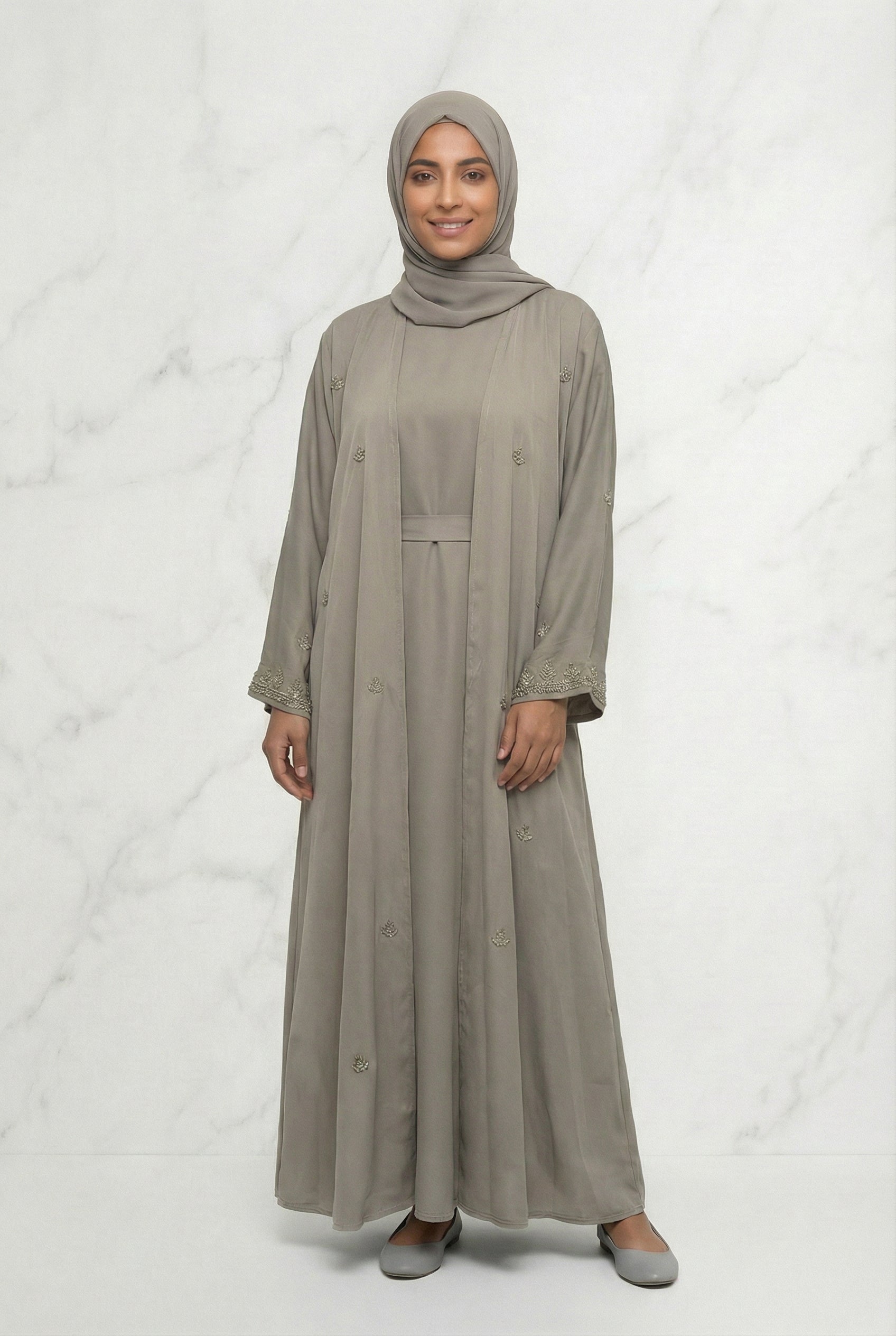 Embroidered Abaya Taupe 658 Col 53
