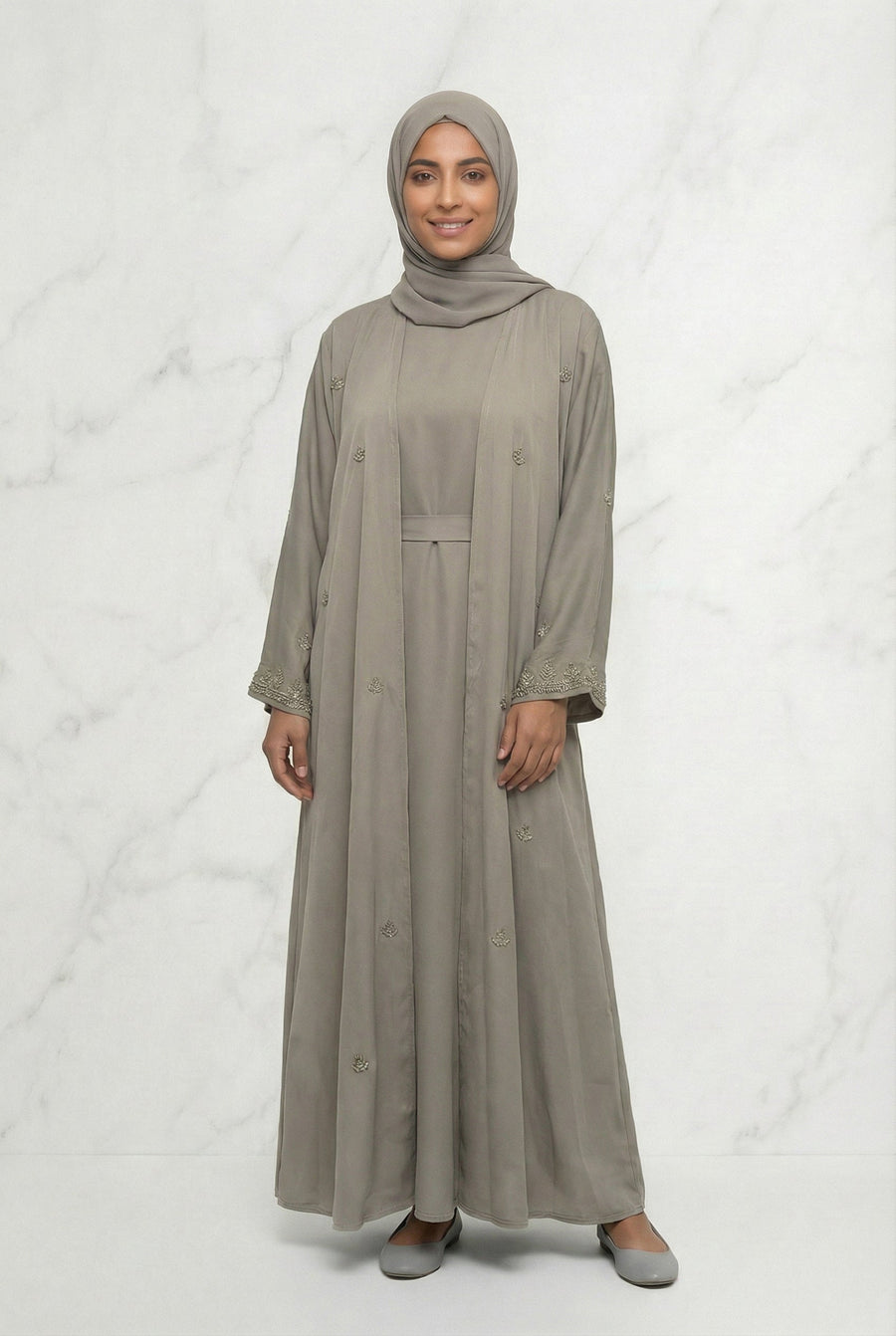 Embroidered Abaya Taupe 658 Col 53