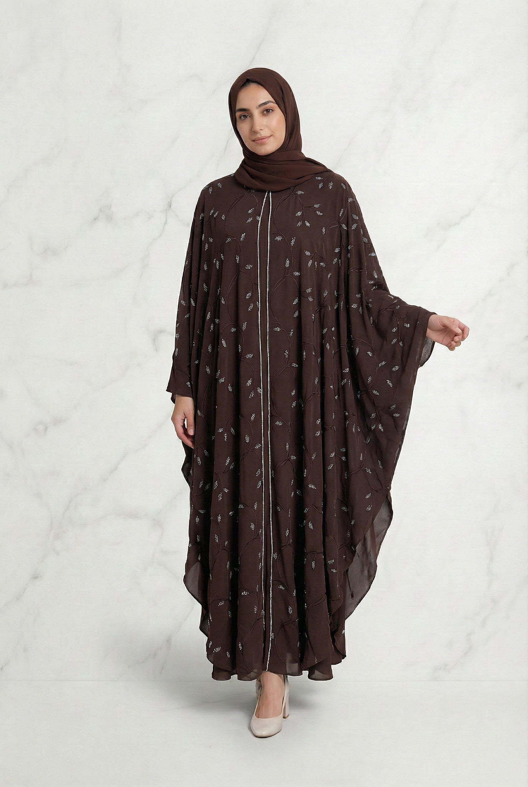Edina Embroidered Abaya Chocolate Brown 660 Col 136