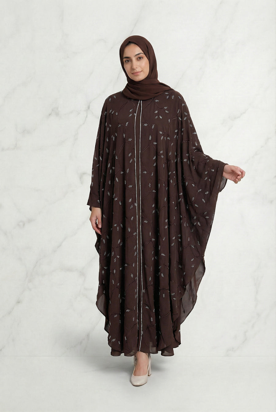 Edina Embroidered Abaya Chocolate Brown 660 Col 136