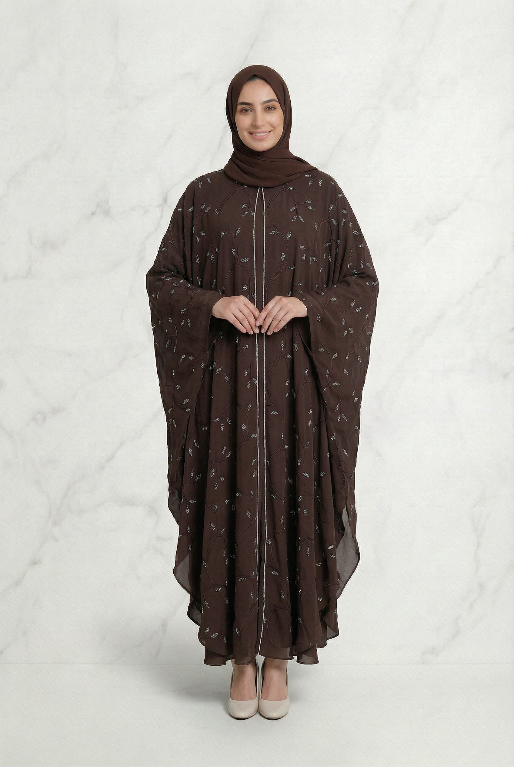 Edina Embroidered Abaya Chocolate Brown 660 Col 136
