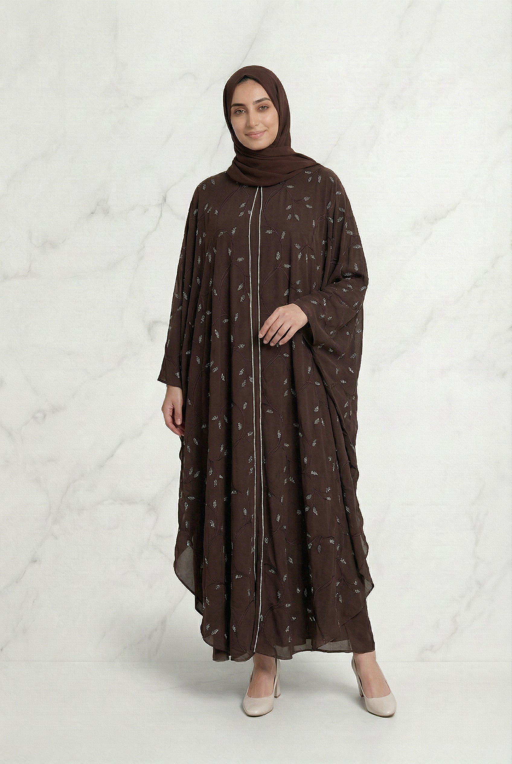 Edina Embroidered Abaya Chocolate Brown 660 Col 136