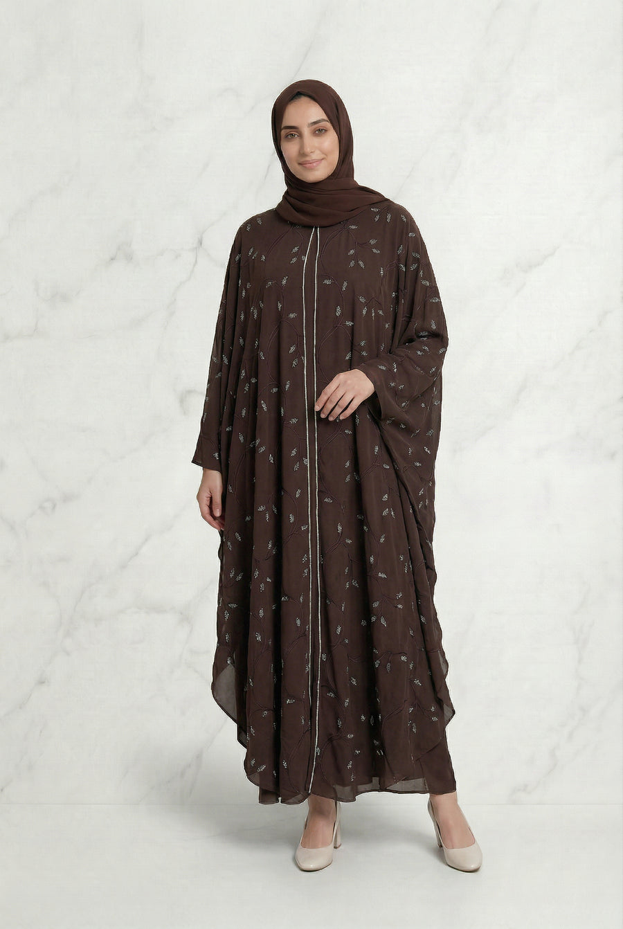 Edina Embroidered Abaya Chocolate Brown 660 Col 136