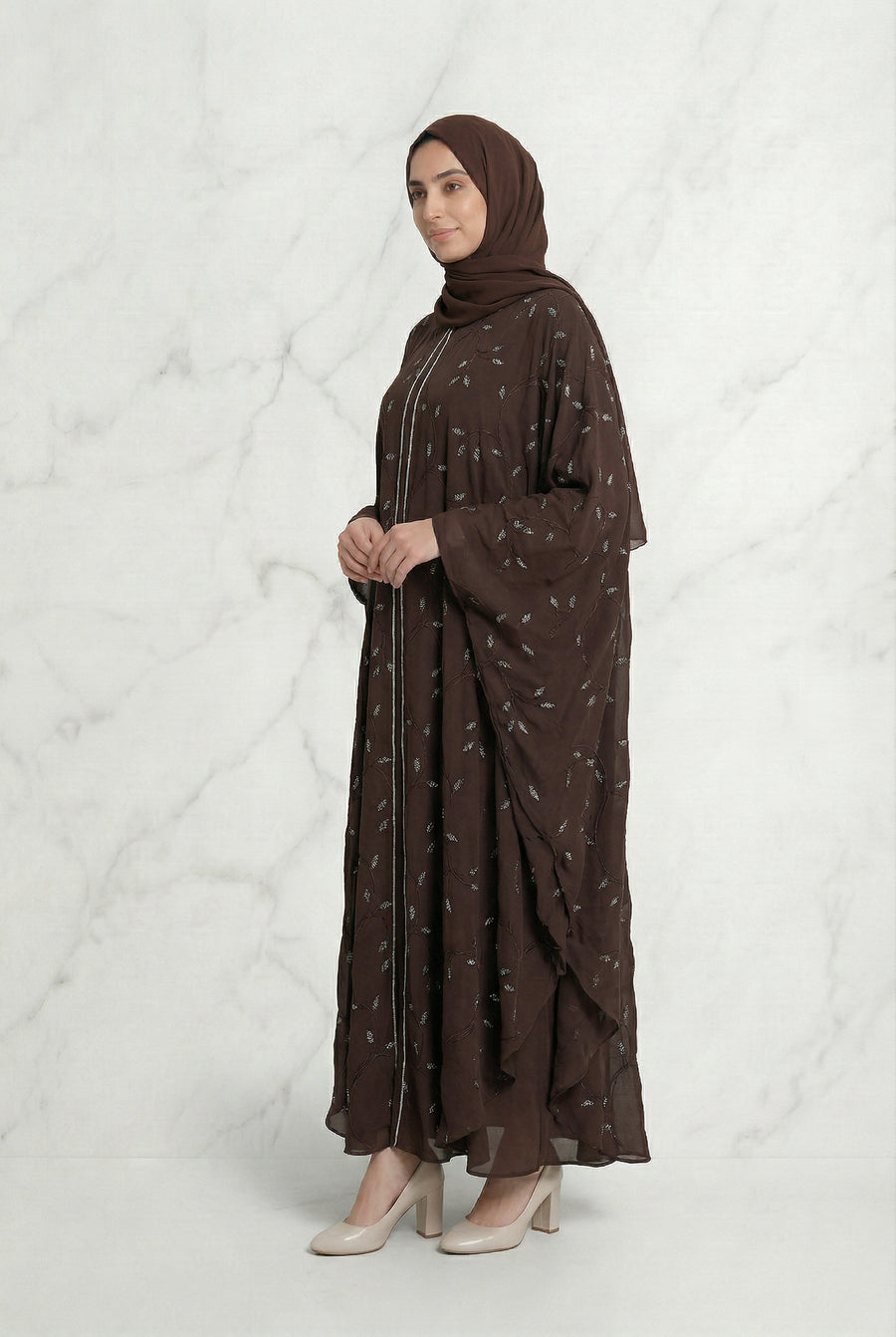 Edina Embroidered Abaya Chocolate Brown 660 Col 136
