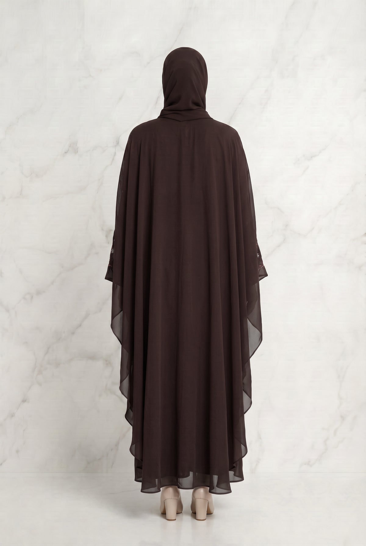 Edina Embroidered Abaya Chocolate Brown 660 Col 136