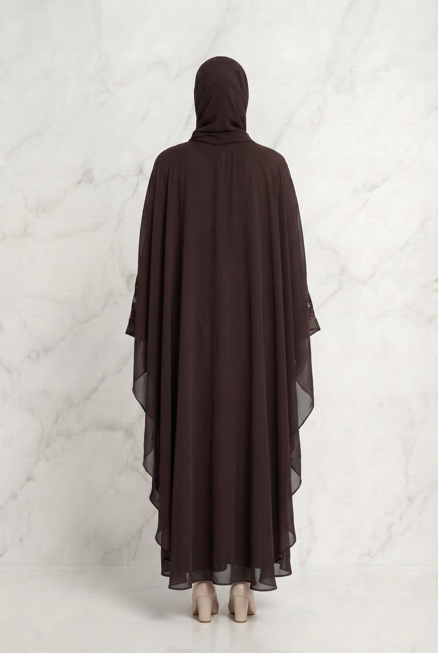 Edina Embroidered Abaya Chocolate Brown 660 Col 136