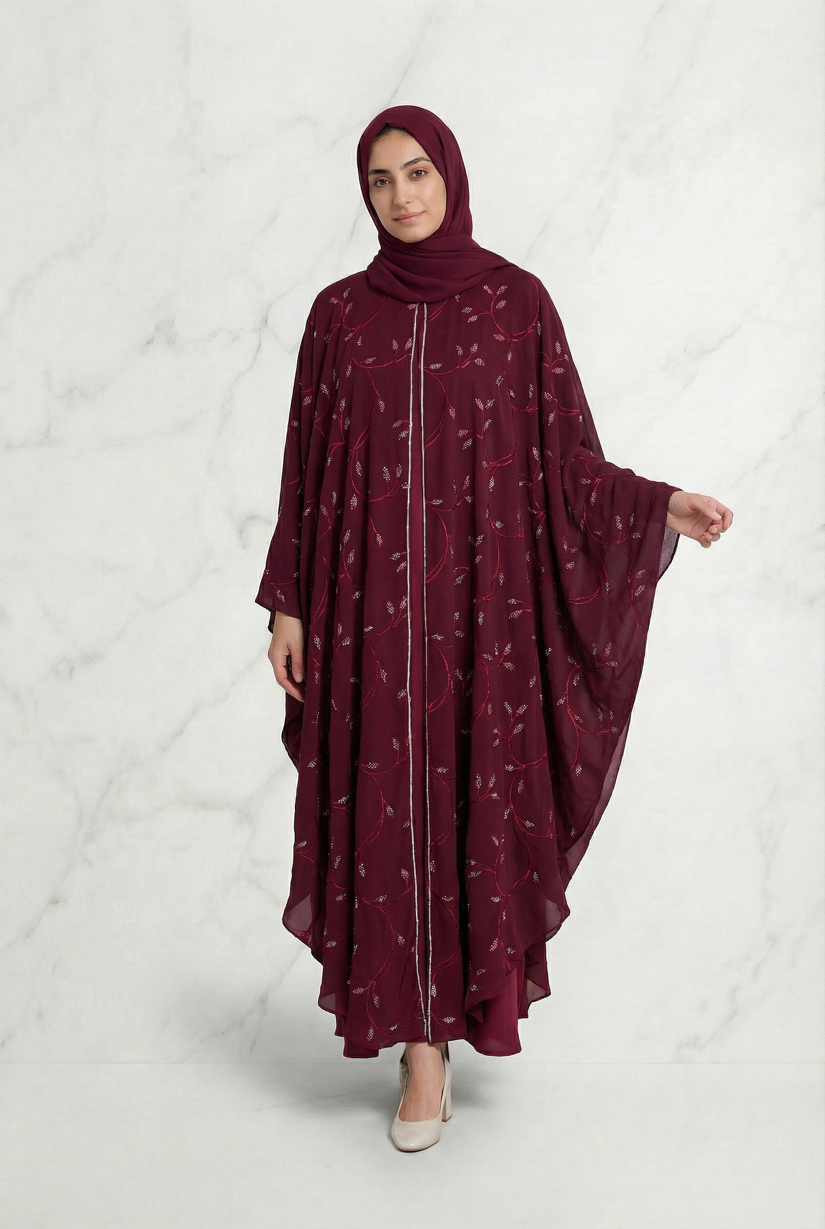 Edina Embroidered Abaya Maroon 660 Col 21