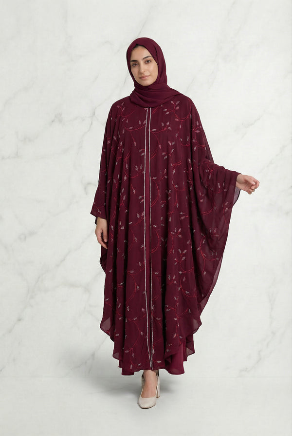Edina Embroidered Abaya Maroon 660 Col 21